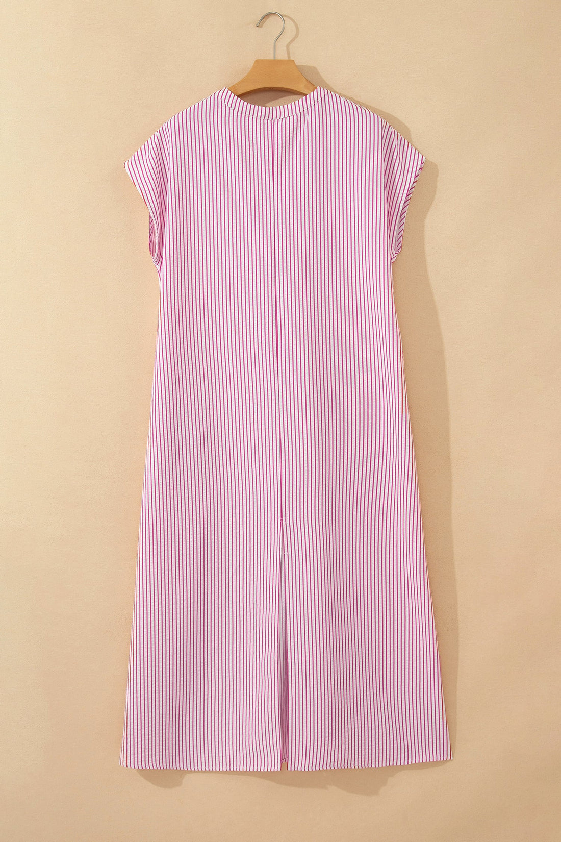 Striped Short Sleeve Long Dress with Half Button Front