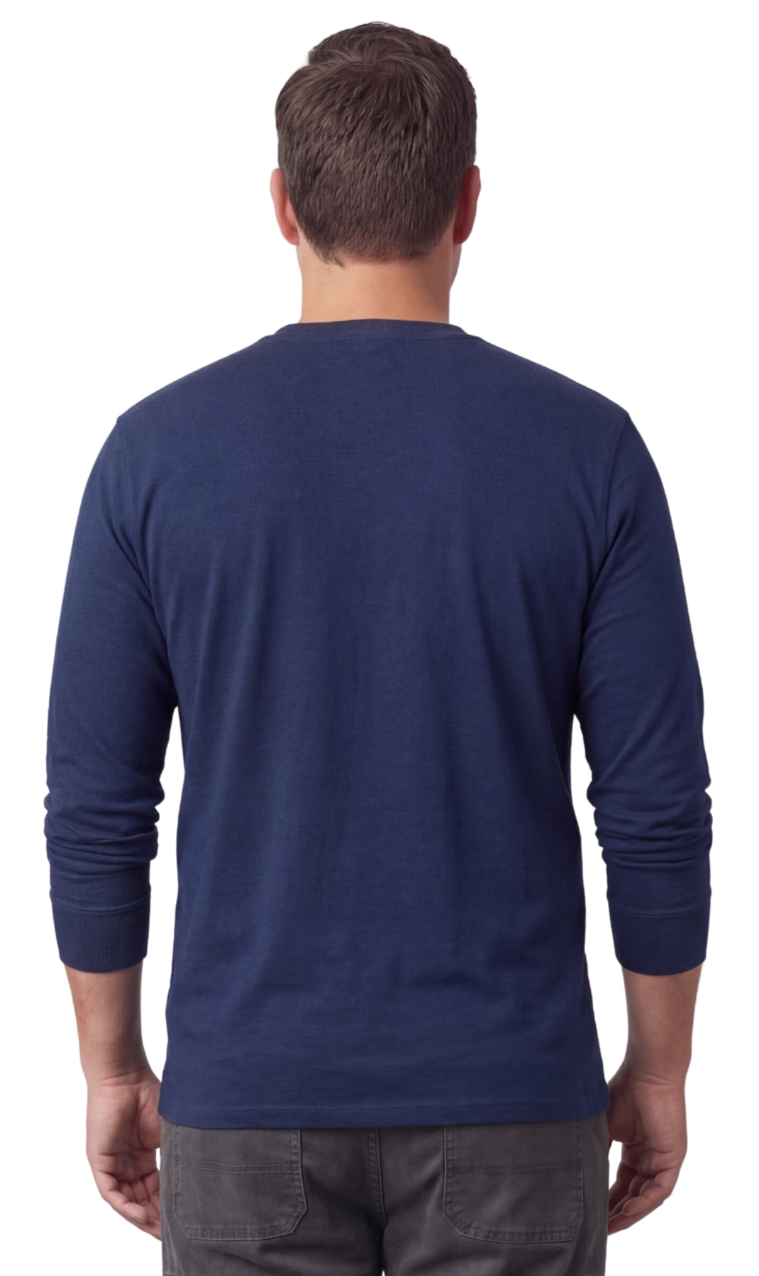 Men's Long Sleeve Henley Shirt with Chest Pocket and 3-Button Placket