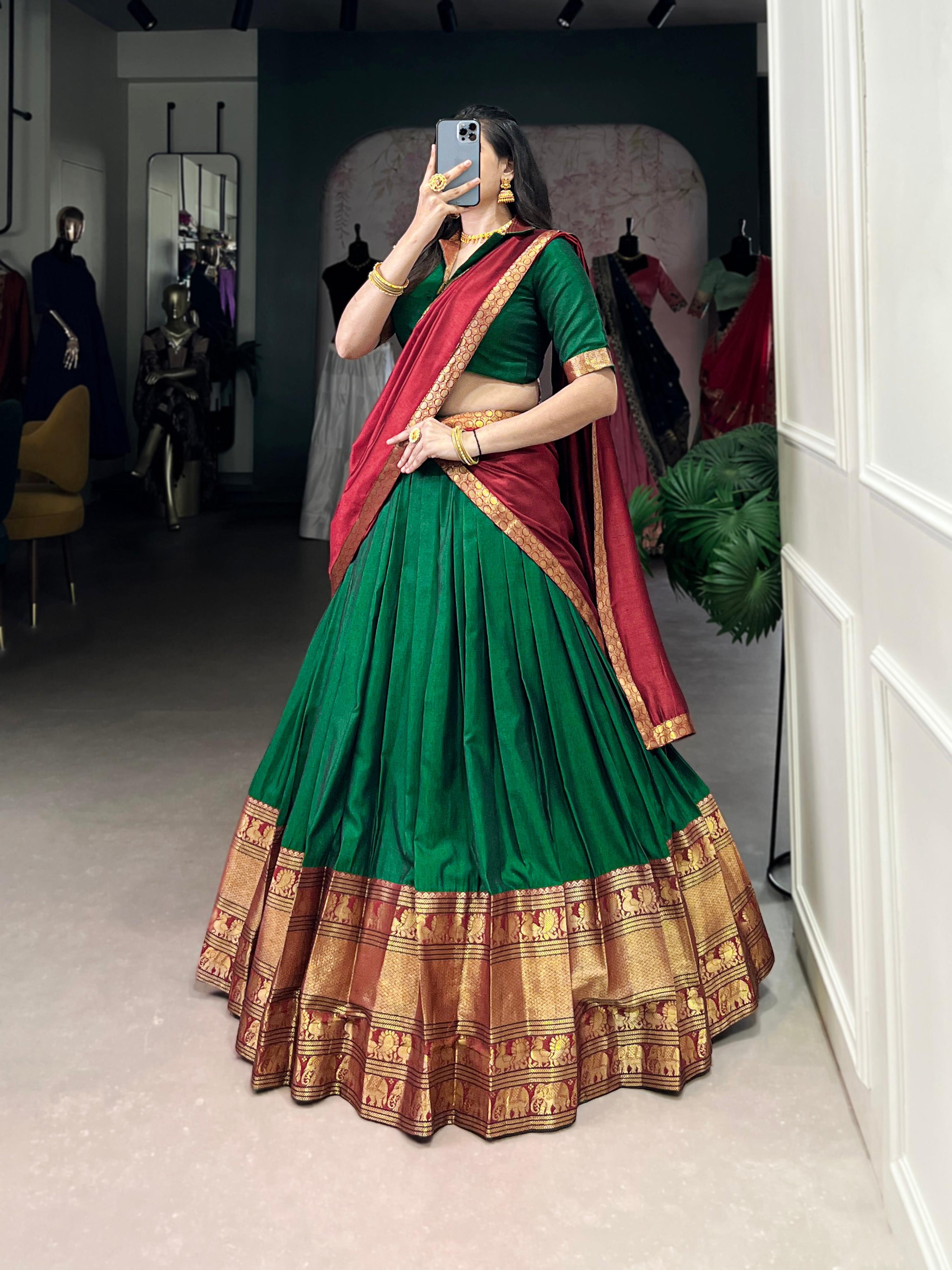 Green Narayan Pet Silk Lehenga Choli with Zari Weaving Work