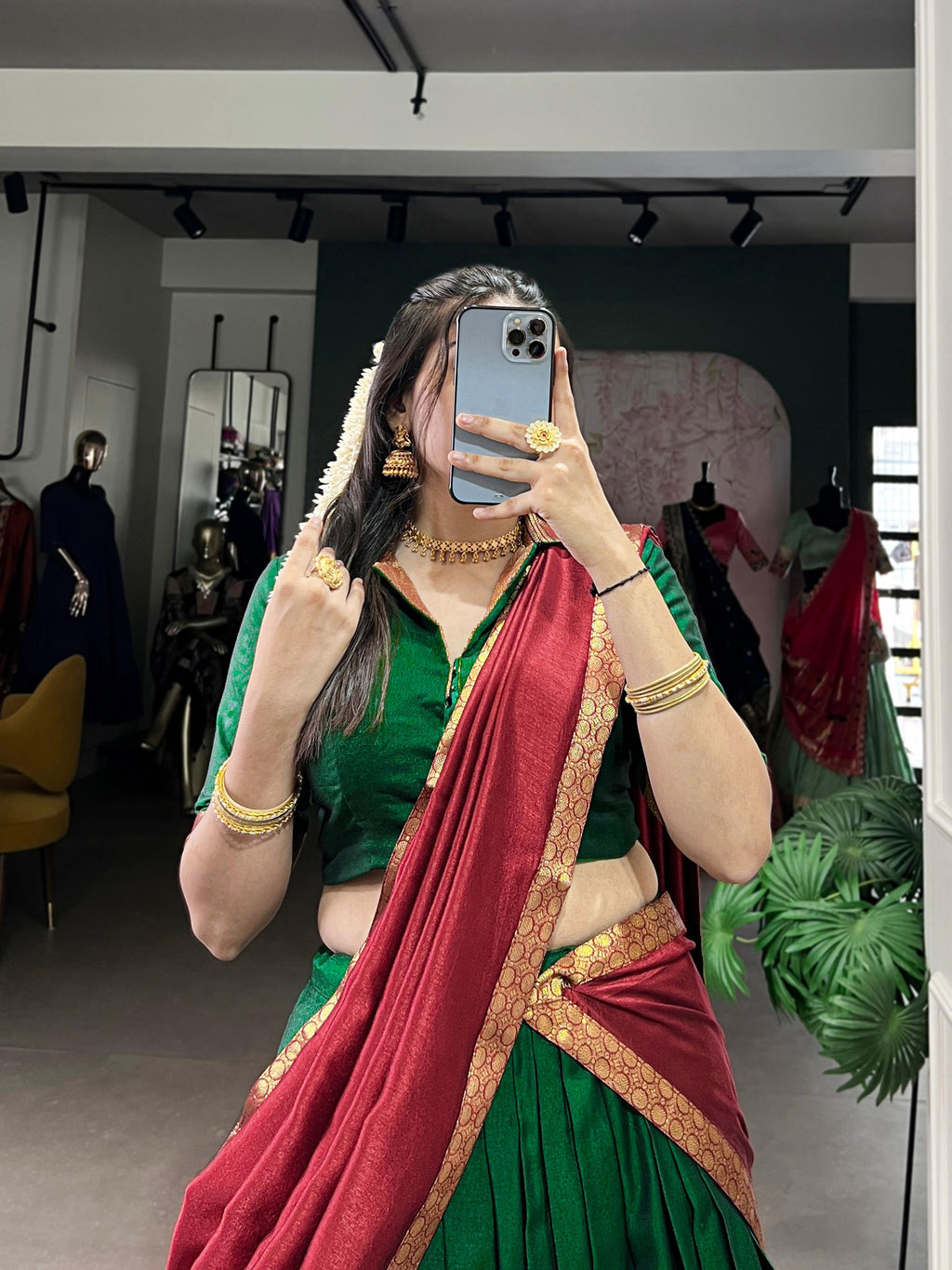 Green Narayan Pet Silk Lehenga Choli with Zari Weaving Work