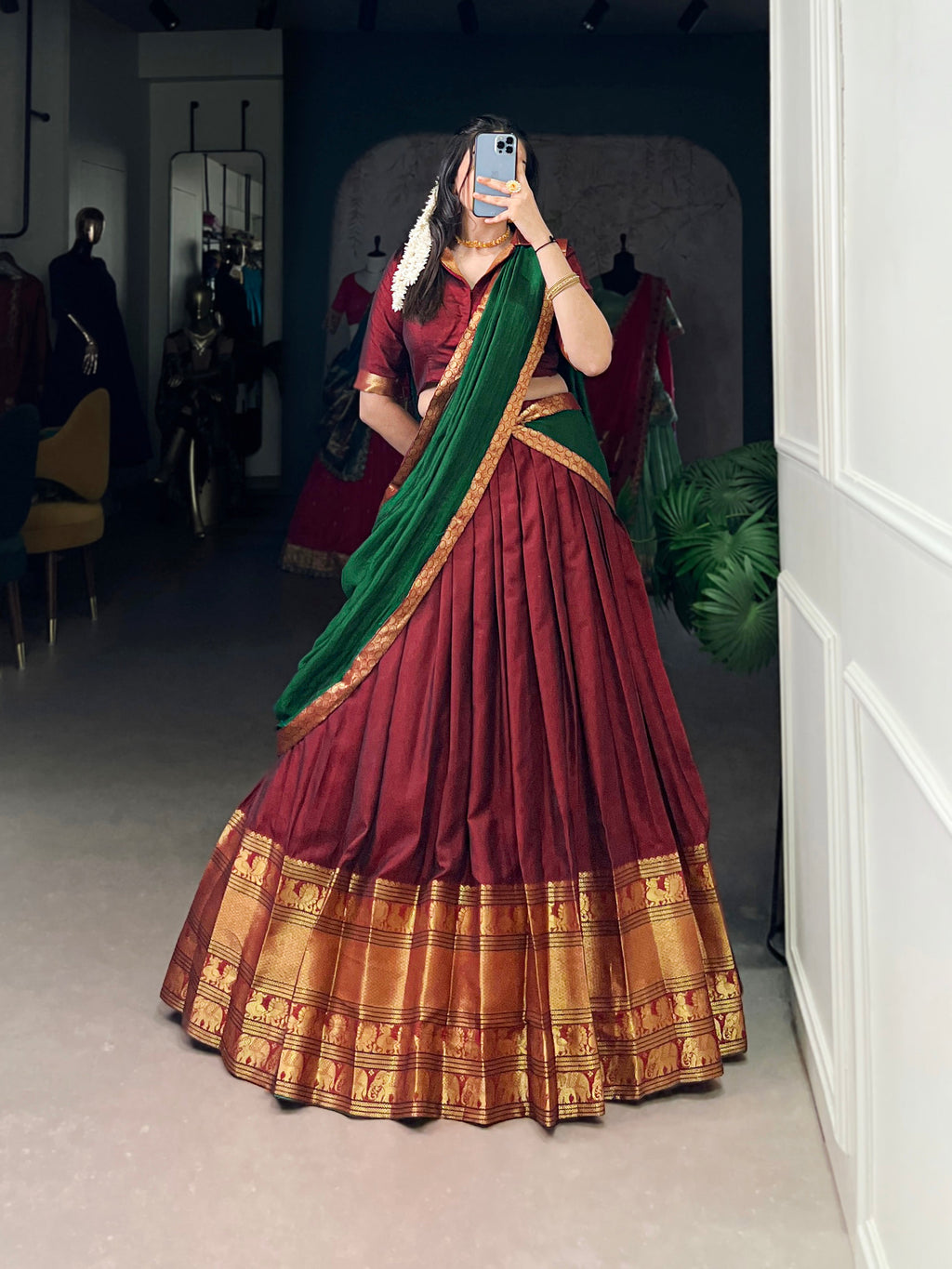 Maroon Narayan Pet Silk Lehenga Choli with Zari Weaving Work