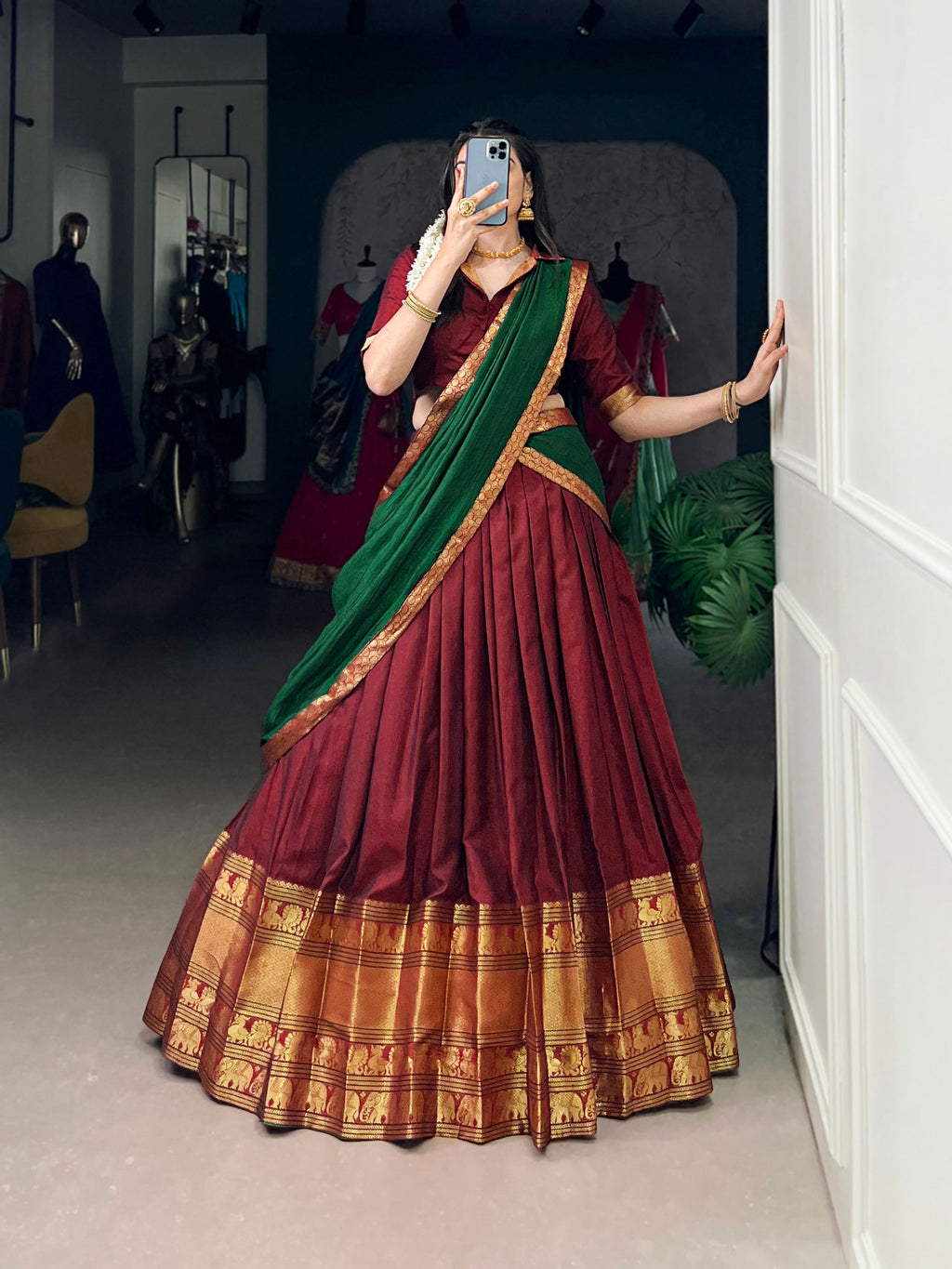 Maroon Narayan Pet Silk Lehenga Choli with Zari Weaving Work