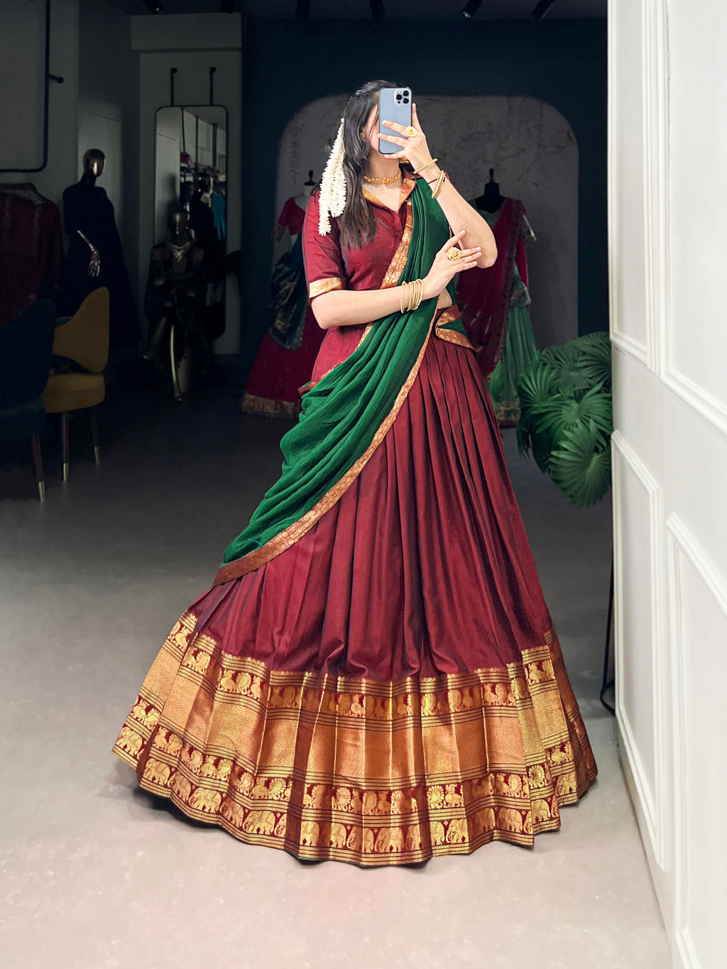 Maroon Narayan Pet Silk Lehenga Choli with Zari Weaving Work
