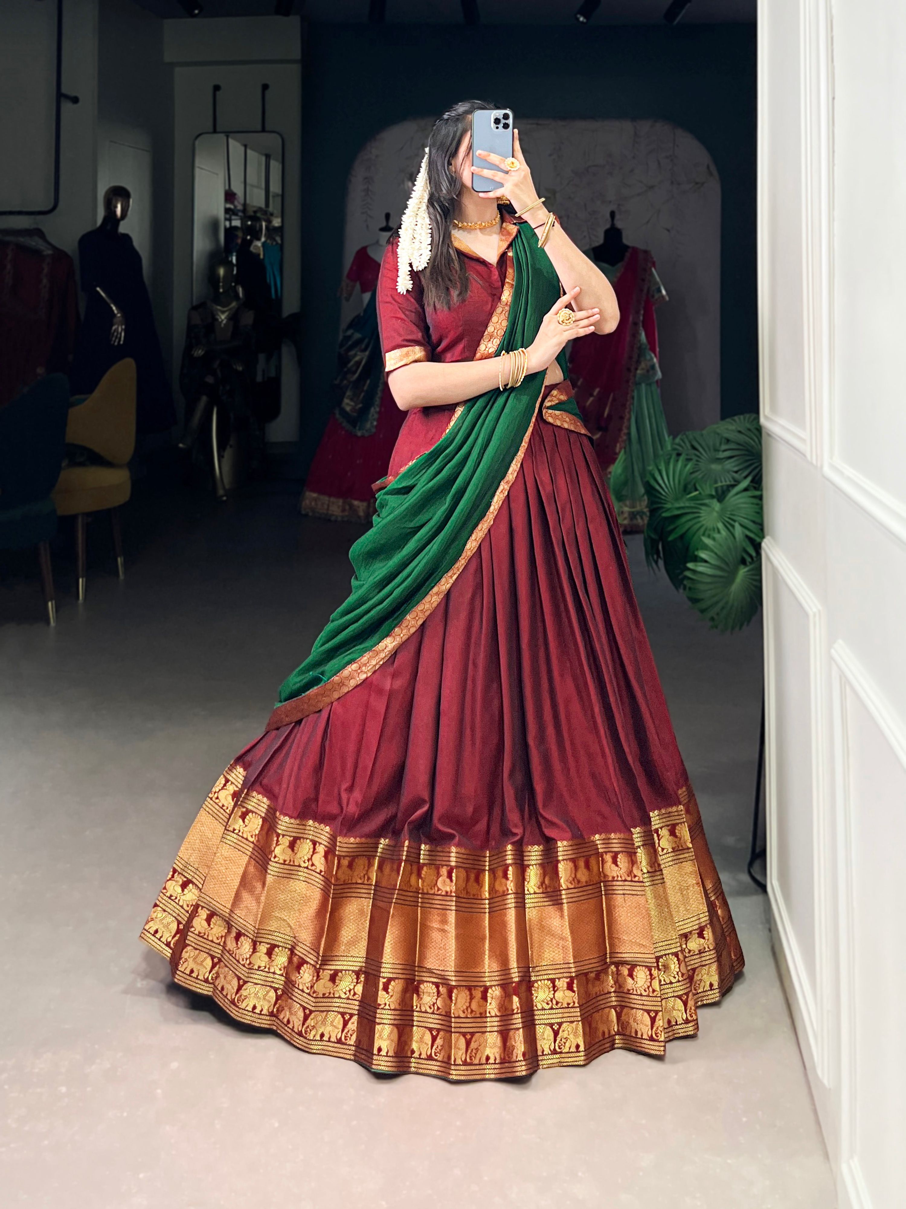 Maroon Narayan Pet Silk Lehenga Choli with Zari Weaving Work