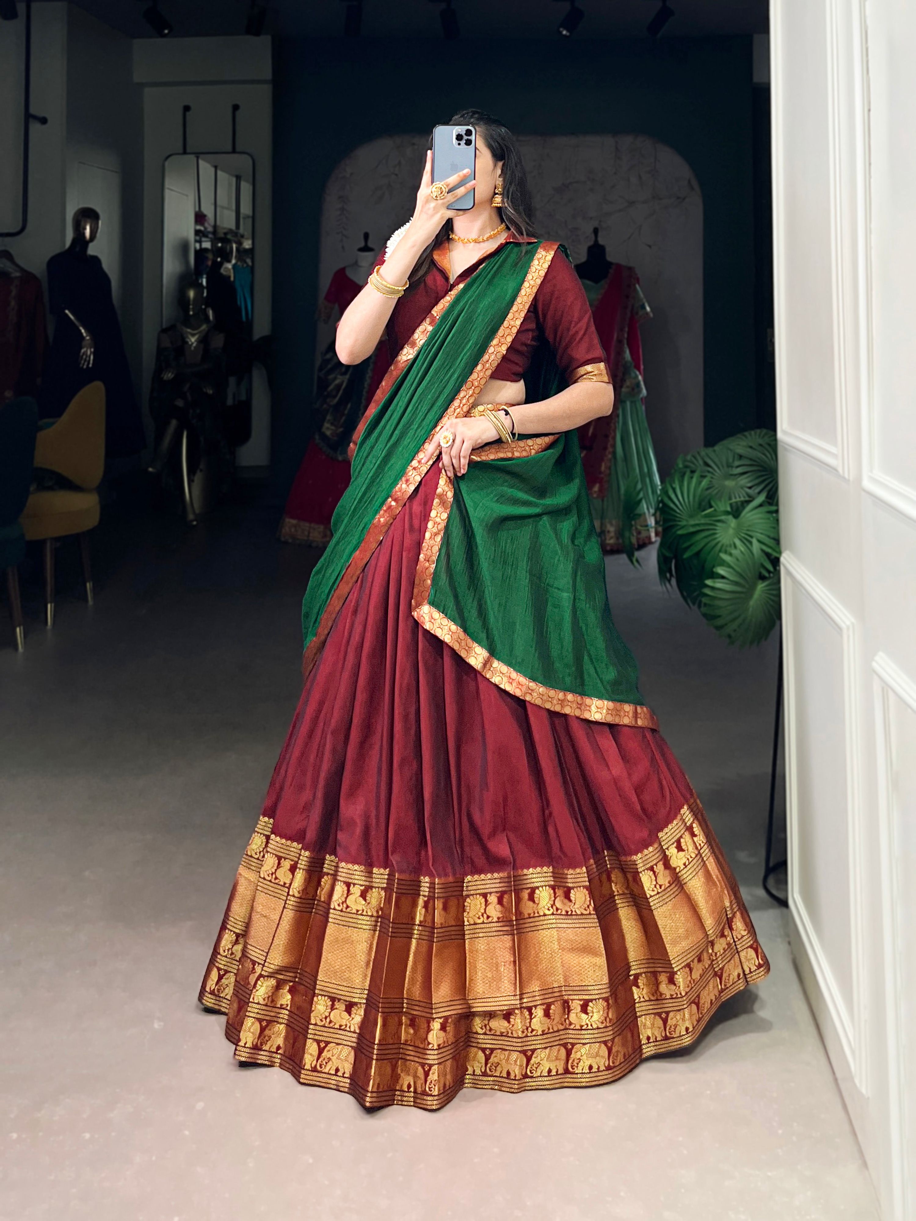 Maroon Narayan Pet Silk Lehenga Choli with Zari Weaving Work