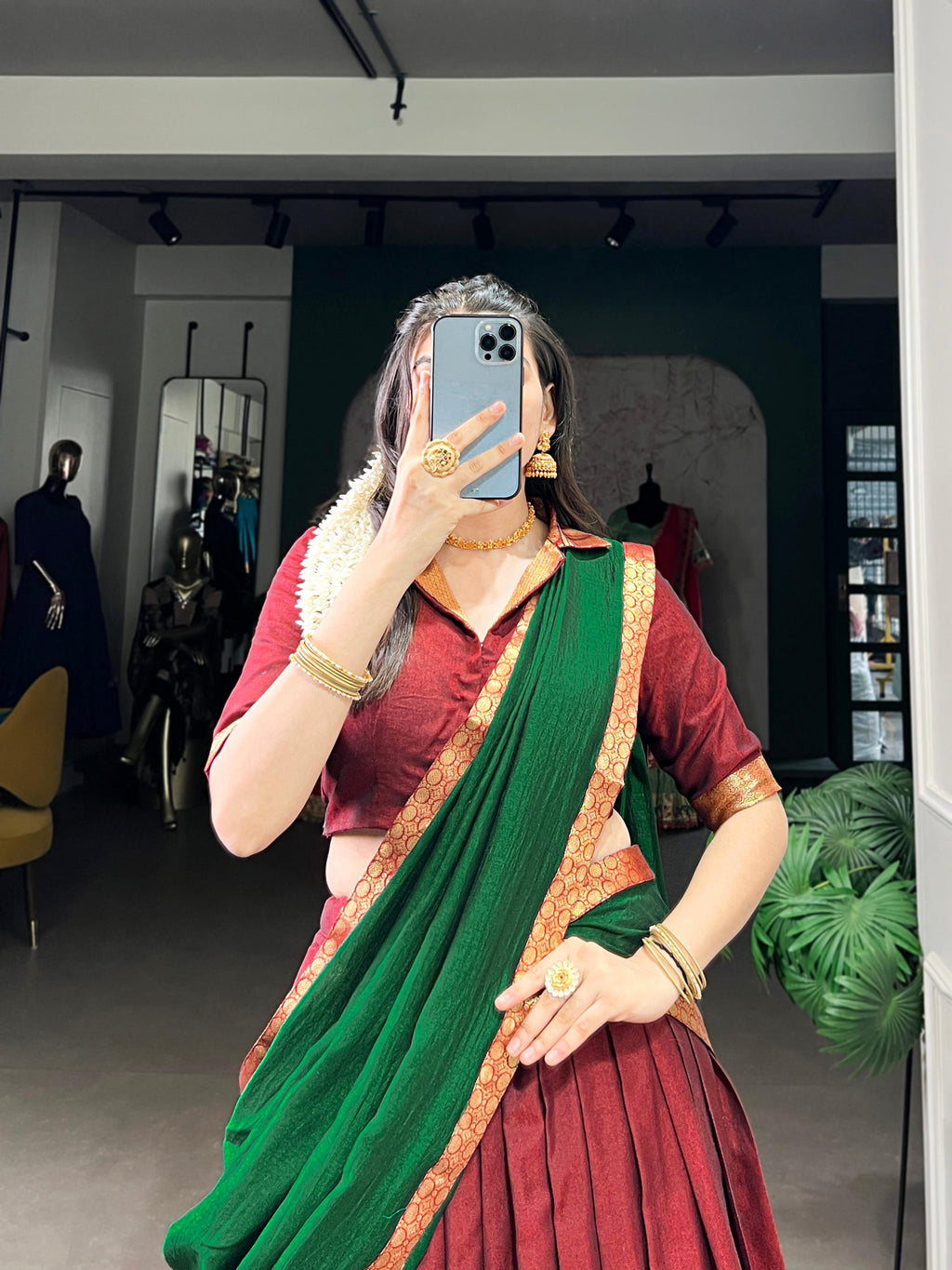 Maroon Narayan Pet Silk Lehenga Choli with Zari Weaving Work