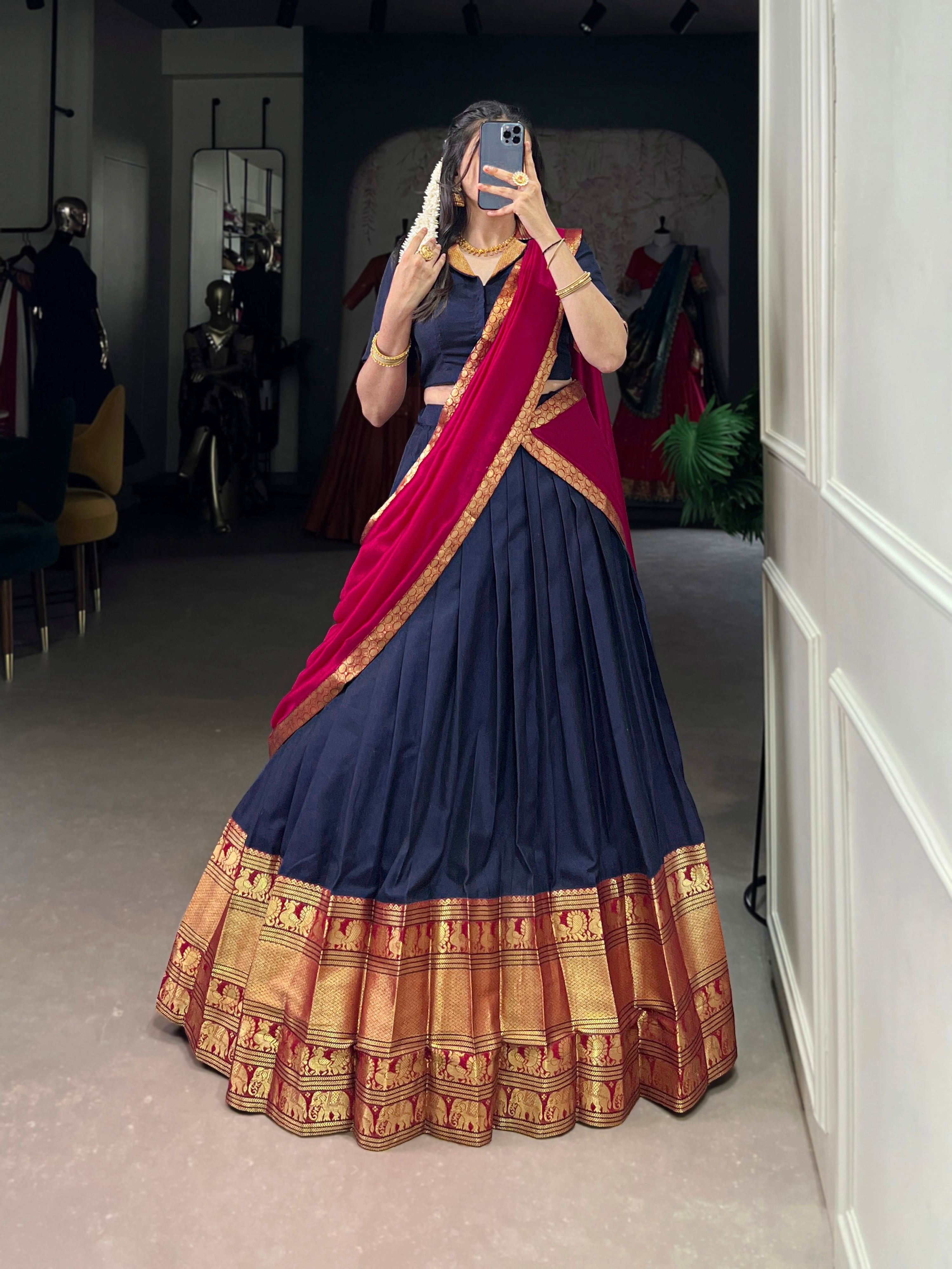Navyblue Narayan Pet Silk Lehenga Choli with Zari Weaving Work