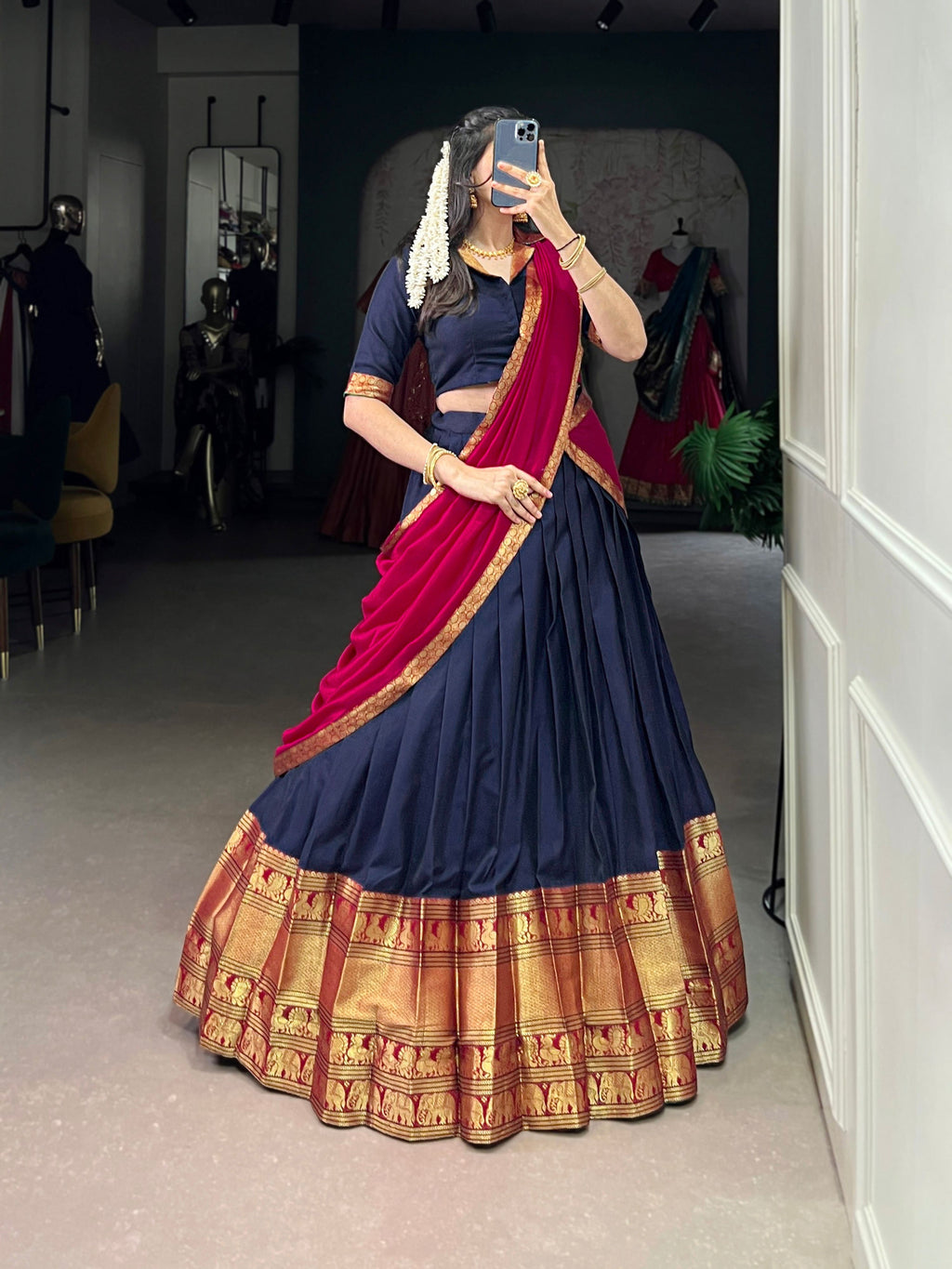 Navyblue Narayan Pet Silk Lehenga Choli with Zari Weaving Work