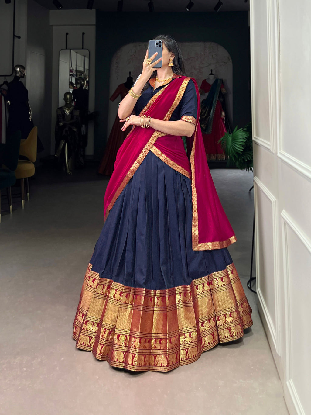 Navyblue Narayan Pet Silk Lehenga Choli with Zari Weaving Work