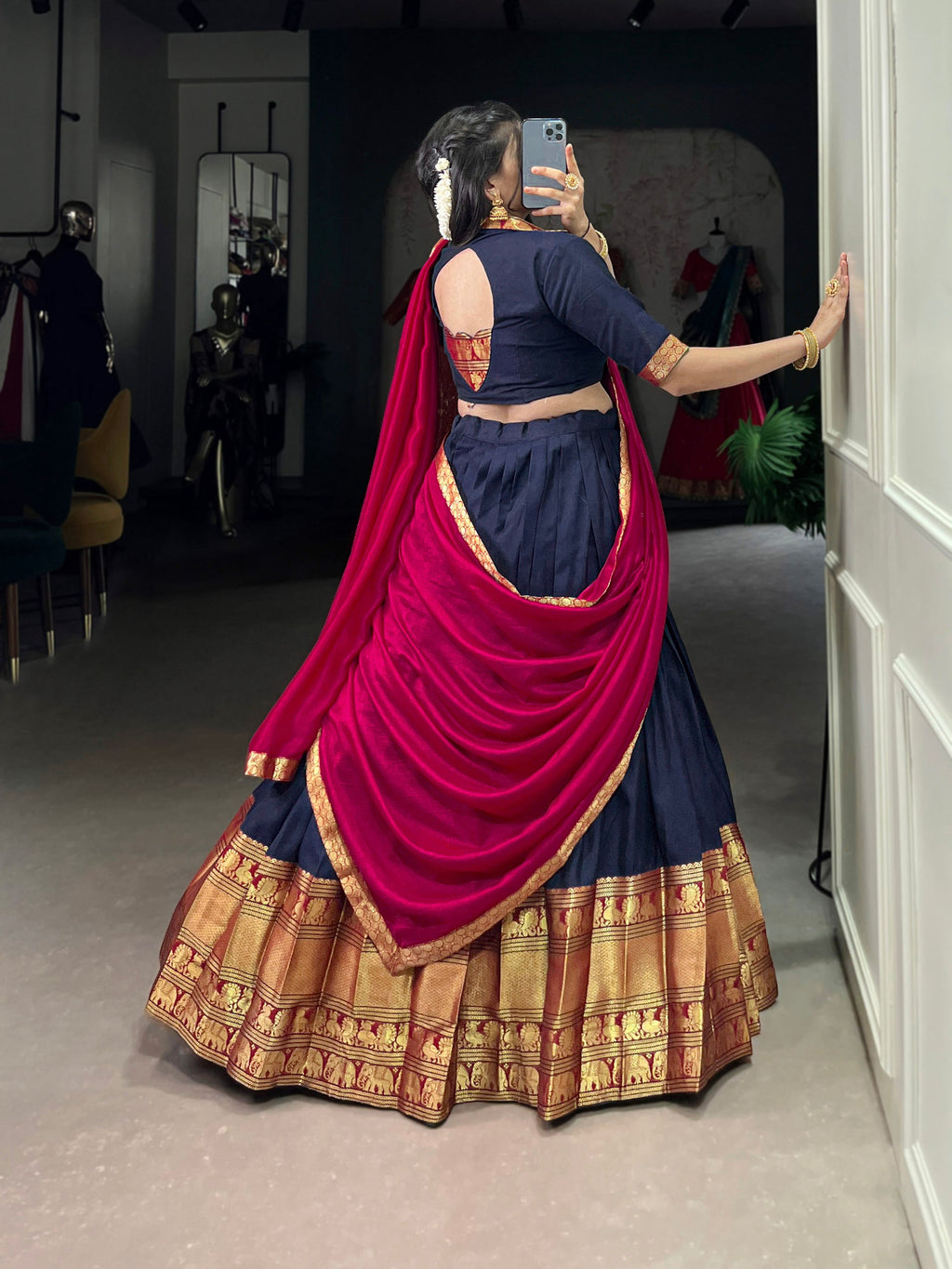 Navyblue Narayan Pet Silk Lehenga Choli with Zari Weaving Work