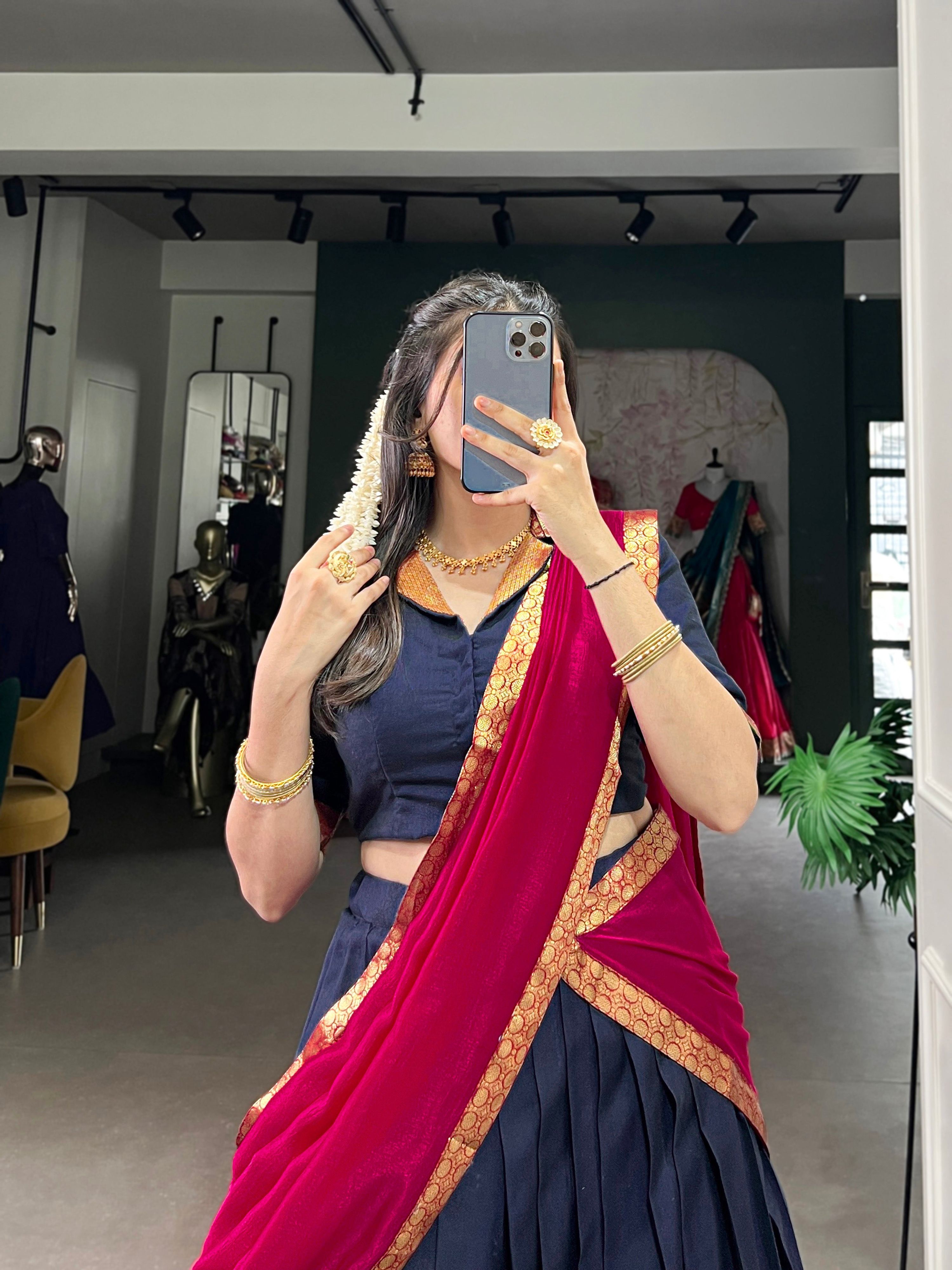 Navyblue Narayan Pet Silk Lehenga Choli with Zari Weaving Work