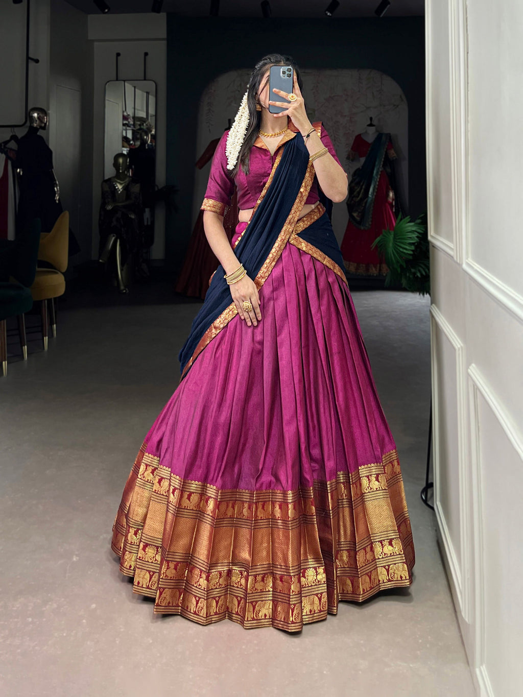 Pink Narayan Pet Silk Lehenga Choli with Traditional Zari Weaving
