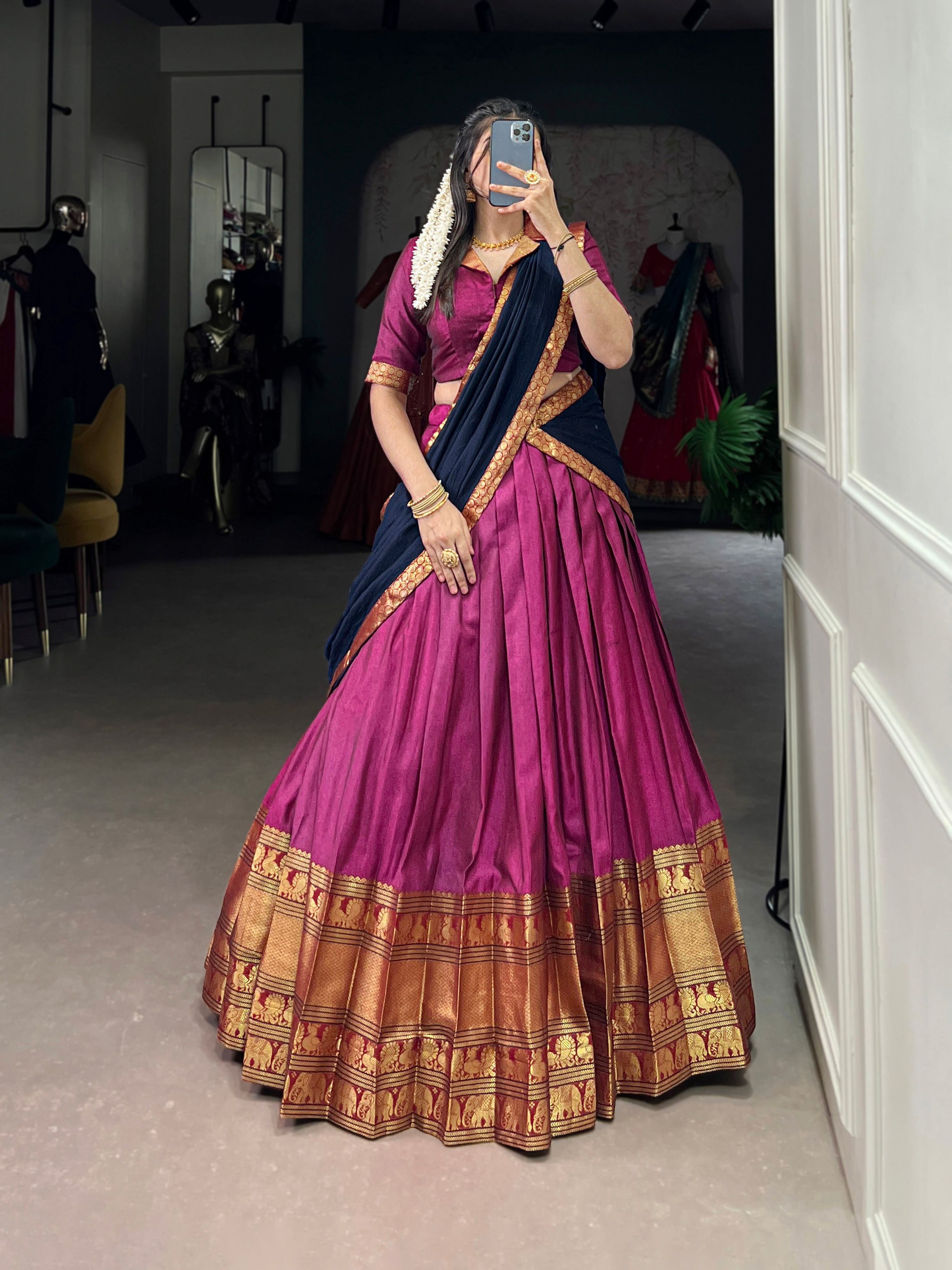 Pink Narayan Pet Silk Lehenga Choli with Traditional Zari Weaving