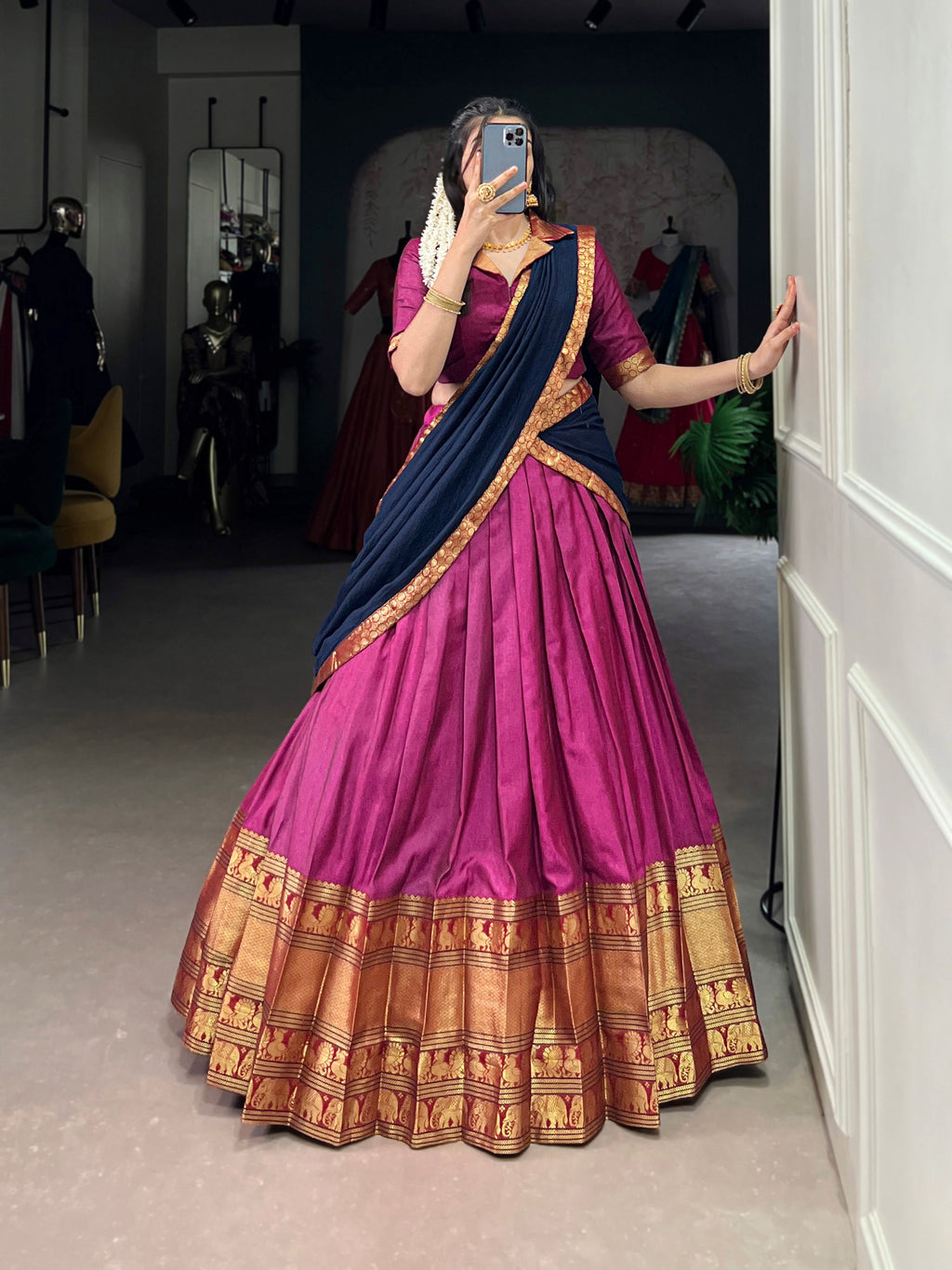 Pink Narayan Pet Silk Lehenga Choli with Traditional Zari Weaving