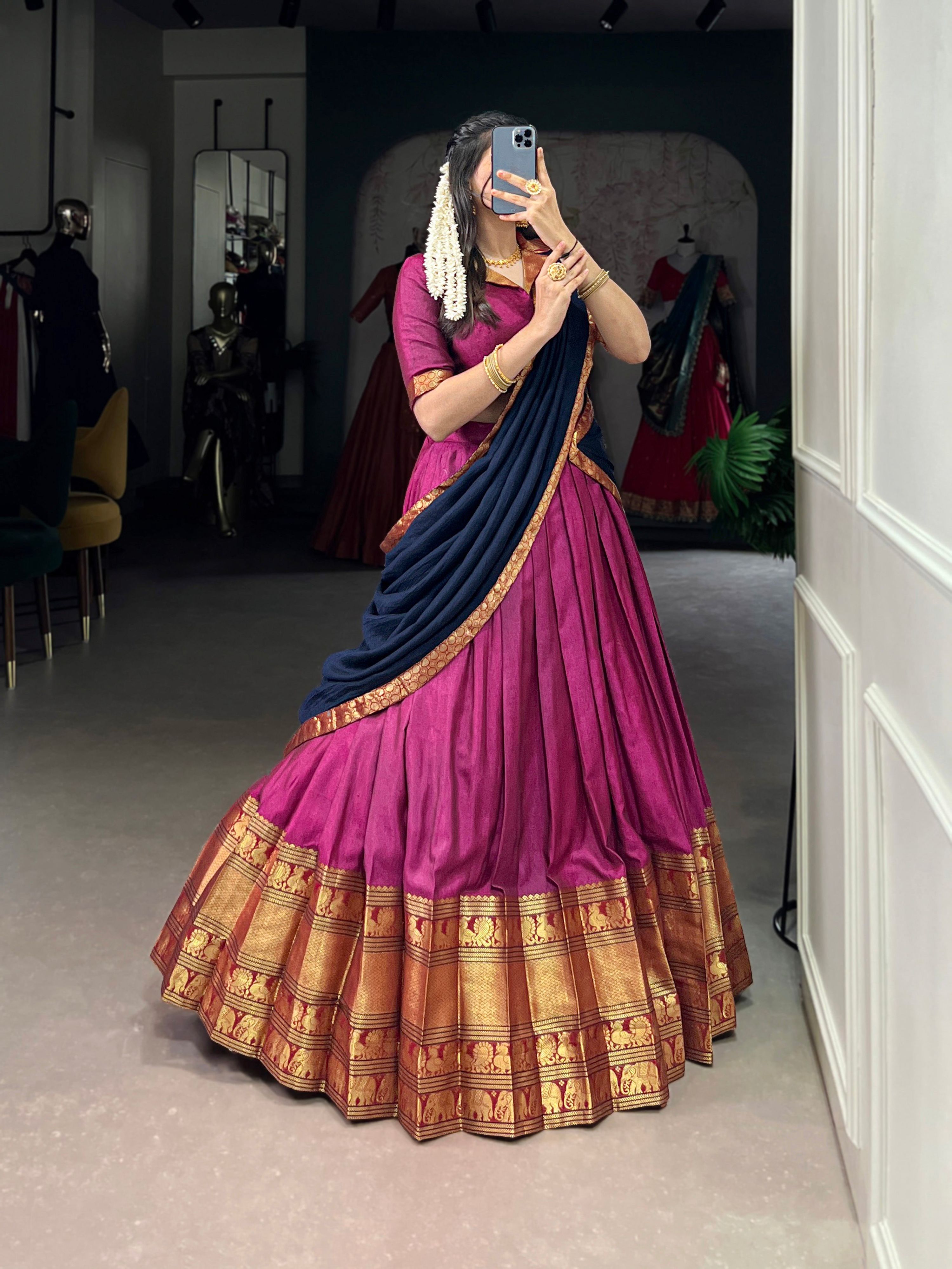 Pink Narayan Pet Silk Lehenga Choli with Traditional Zari Weaving