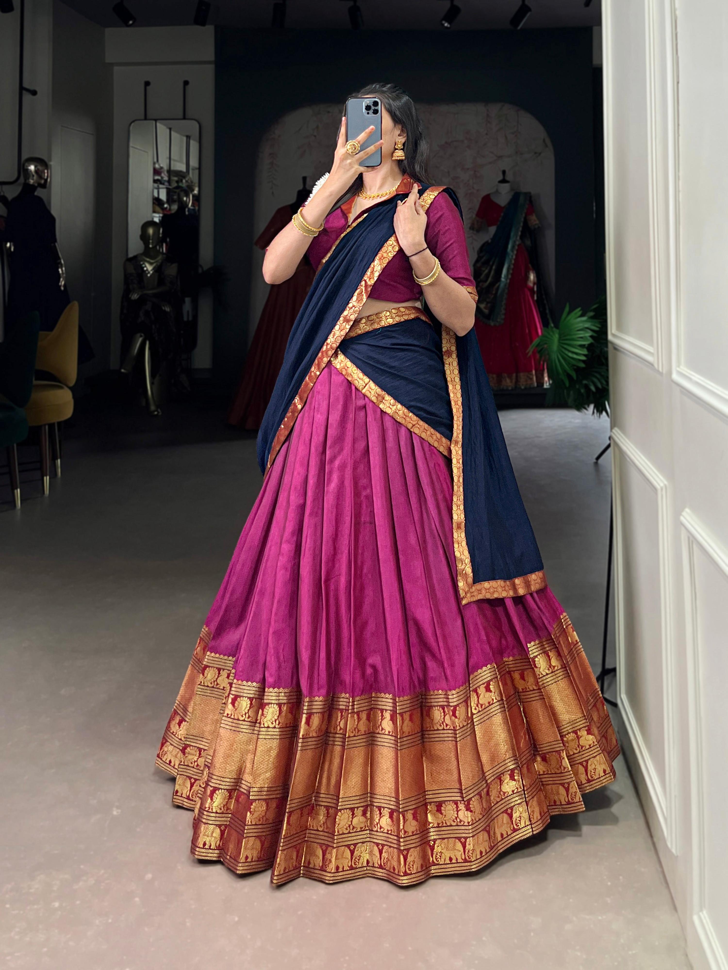 Pink Narayan Pet Silk Lehenga Choli with Traditional Zari Weaving
