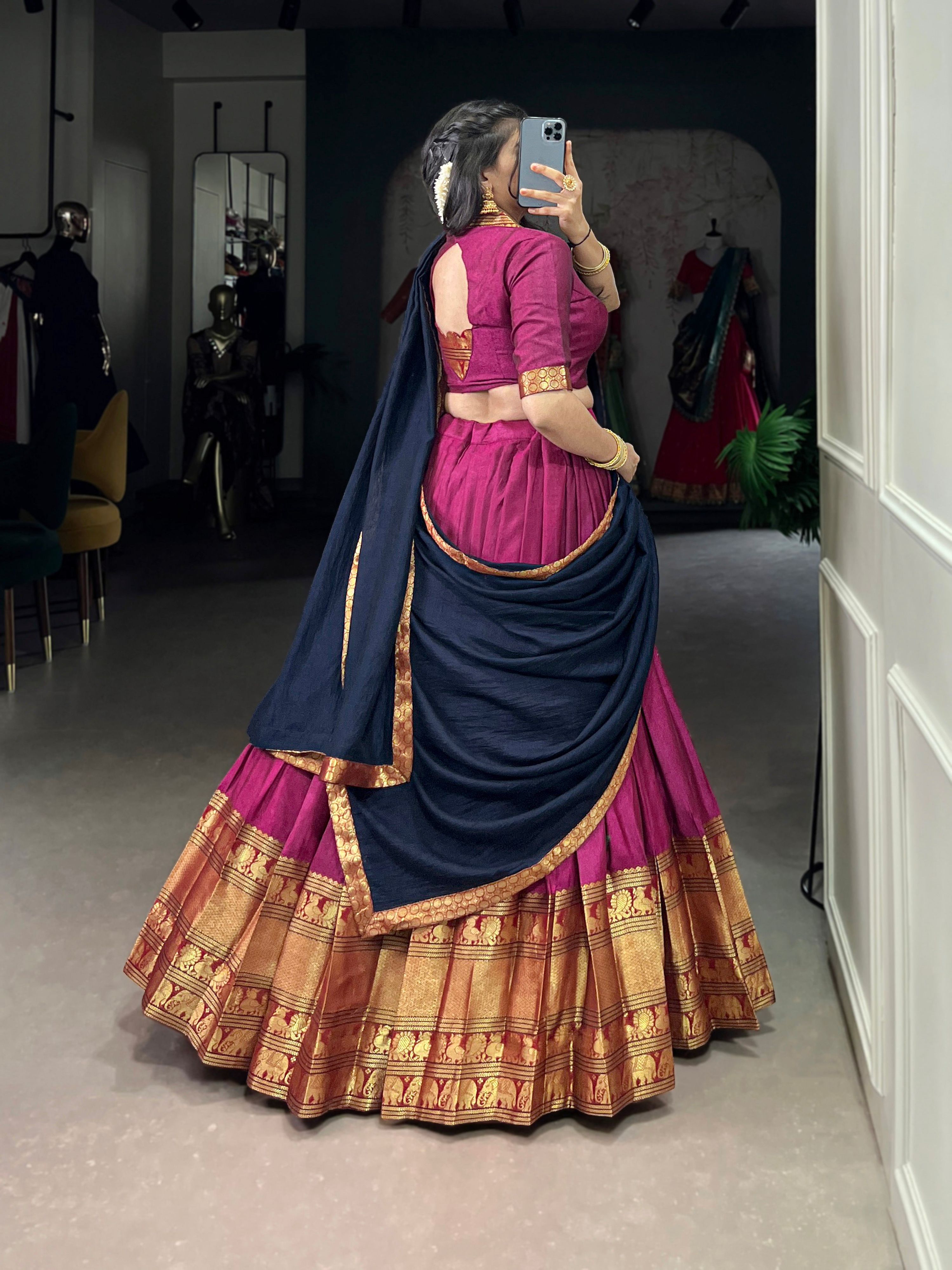 Pink Narayan Pet Silk Lehenga Choli with Traditional Zari Weaving