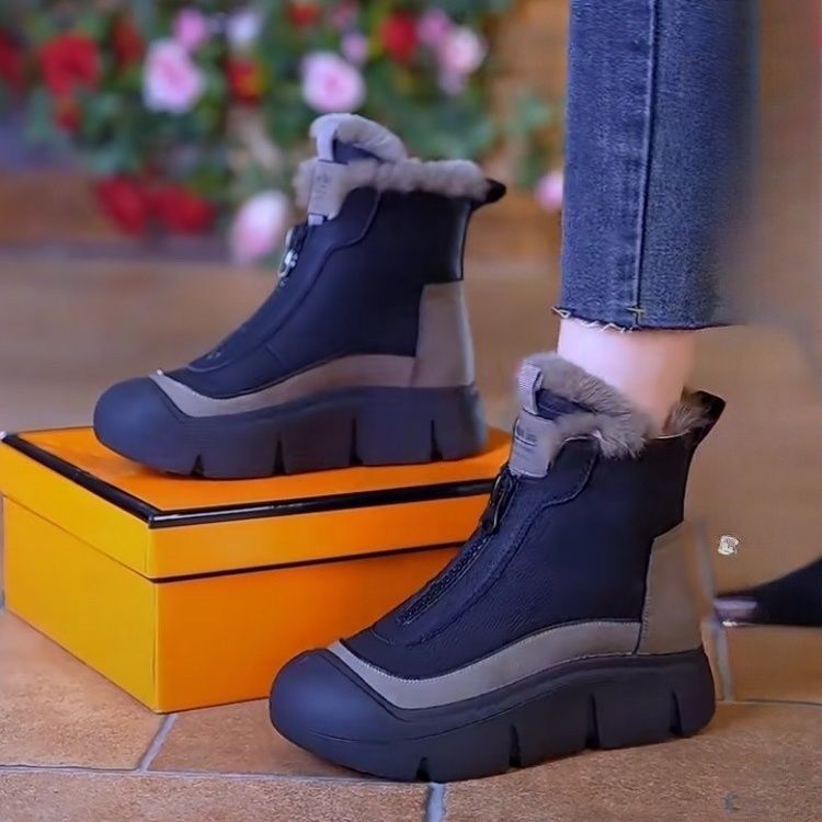 Women's Lightweight Front-Zip Ankle Boots with Faux Fur Lining - Image 2