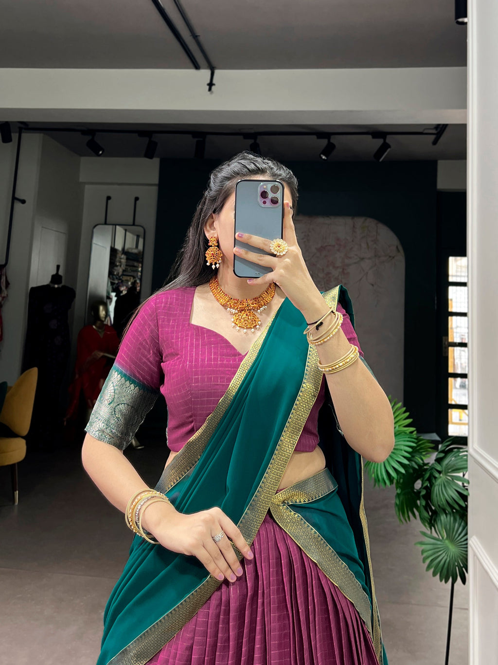 Pink Dola Chex Lehenga Choli with Zari Weaving Work and Dupatta