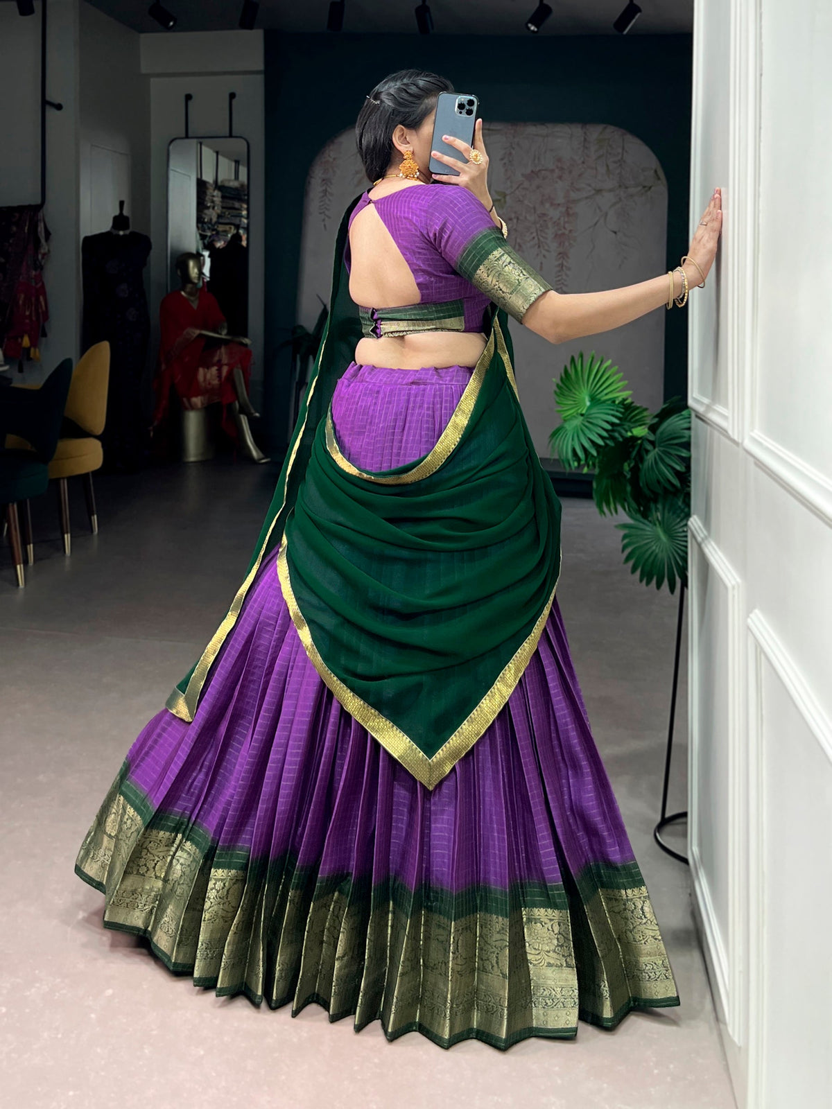 Purple Dola Chex Lehenga Choli with Elegant Zari Weaving Work