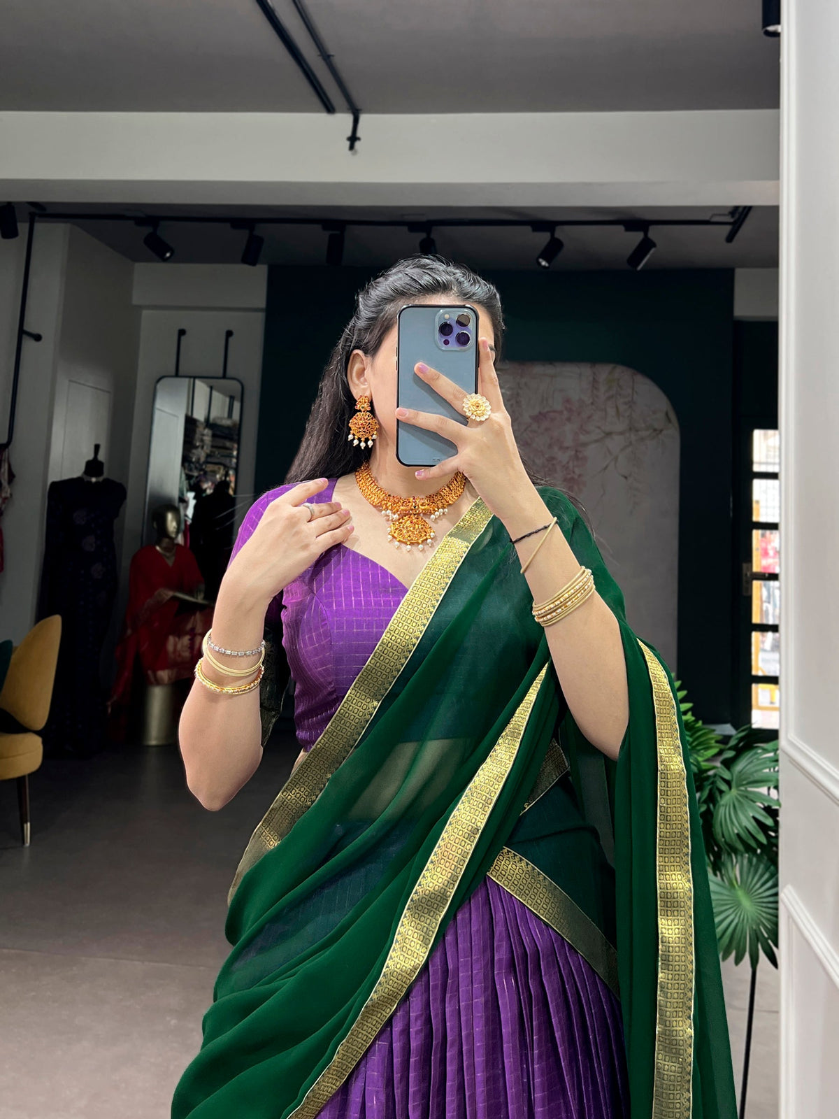 Purple Dola Chex Lehenga Choli with Elegant Zari Weaving Work