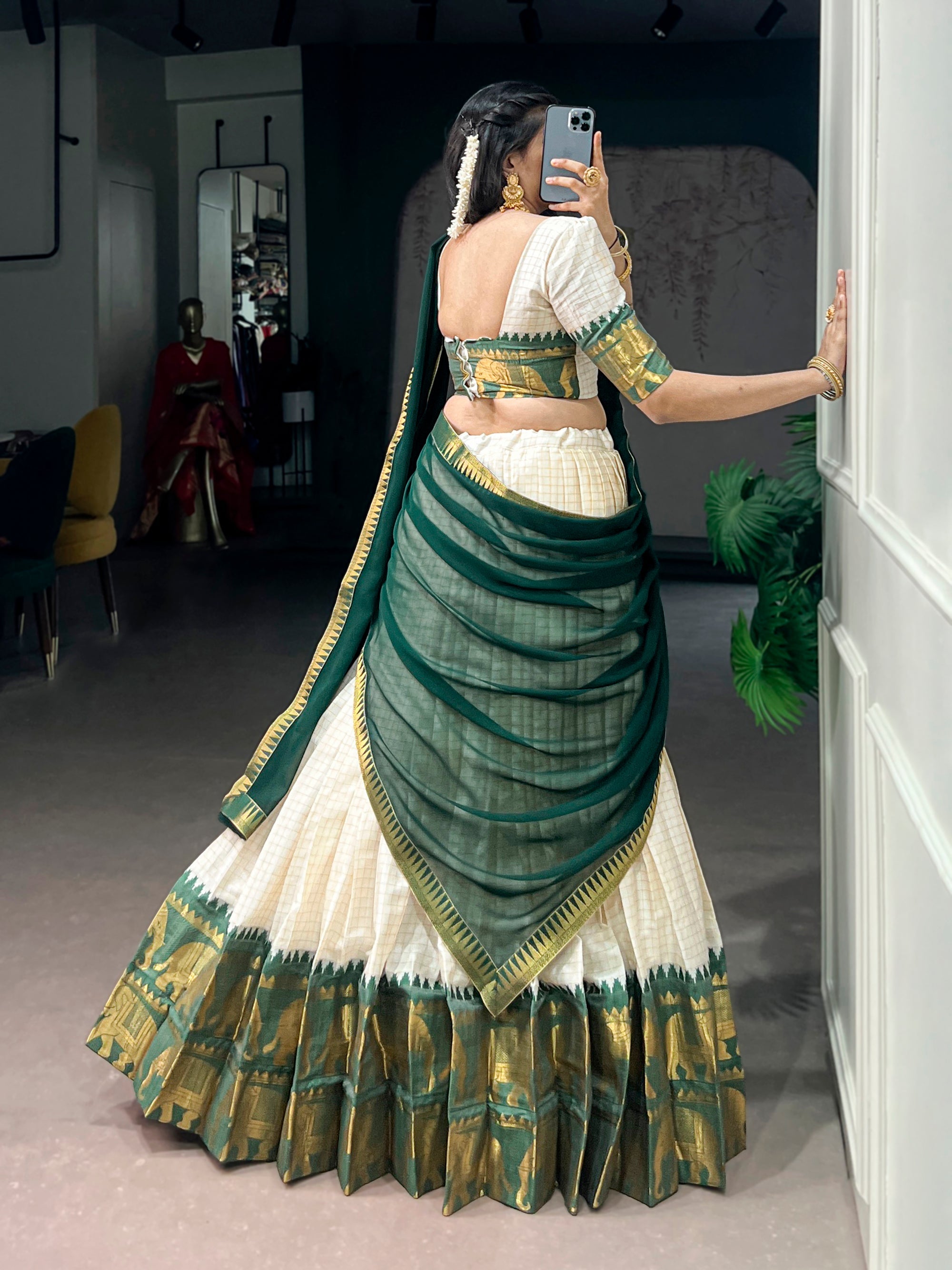 White Poly Cotton Lehenga Choli with Zari Weaving Work