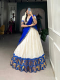 White Poly Cotton Chex Lehenga Choli with Zari Weaving Work