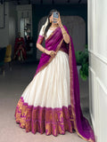 White Poly Cotton lehenga choli with traditional zari weaving work