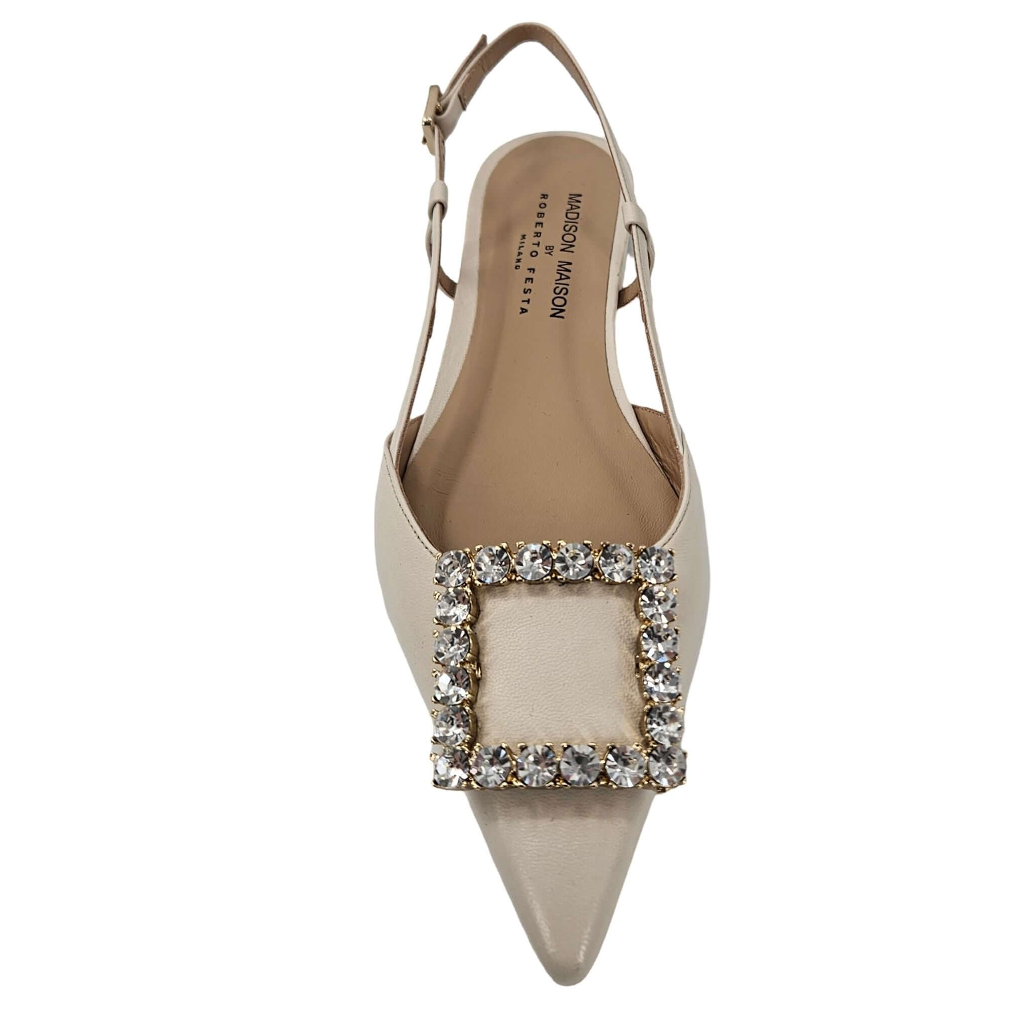 Cream Leather Lavanda Sling Back Flat