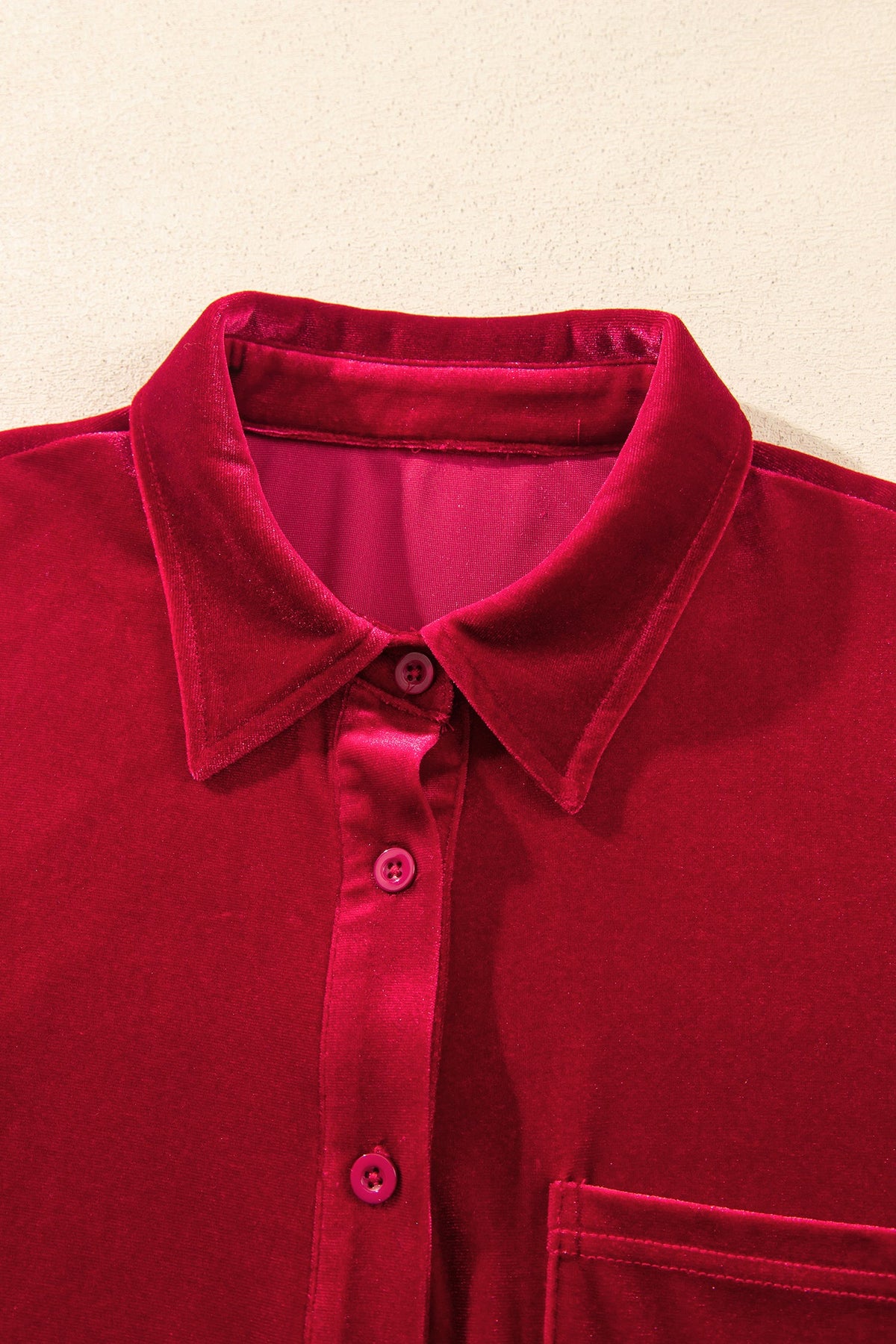 Solid Velvet Pocketed Long Sleeve Buttoned Shirt
