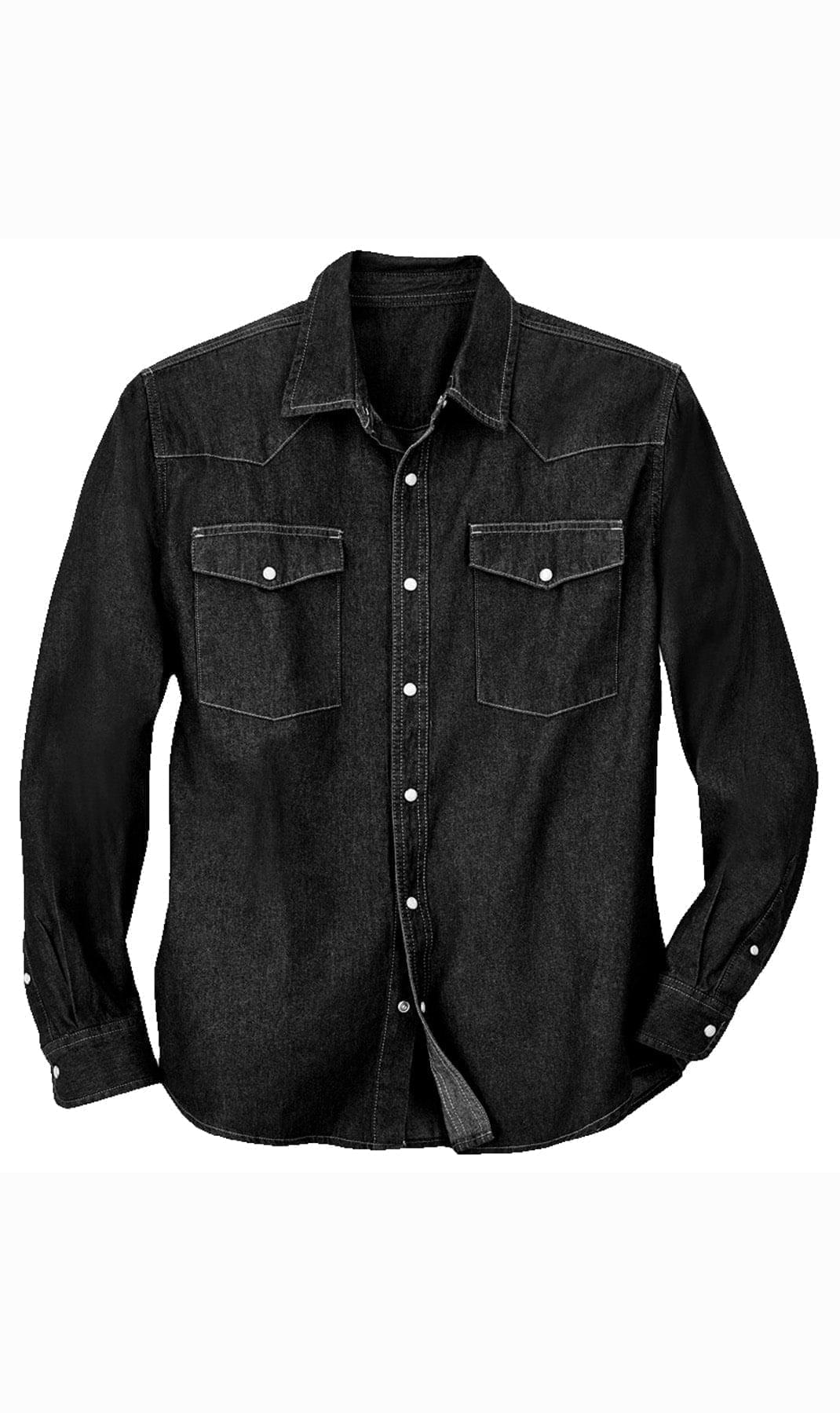 Men's Western Snap Button Denim Shirt with Stitched Yoke