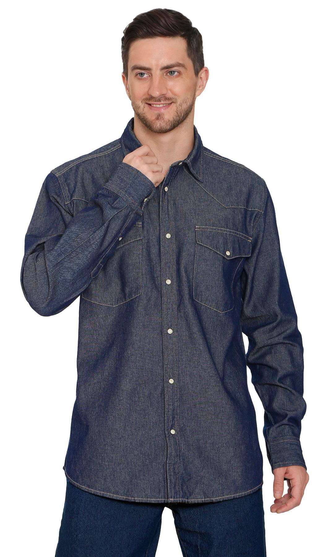 Men's Western Snap Button Denim Shirt with Stitched Yoke