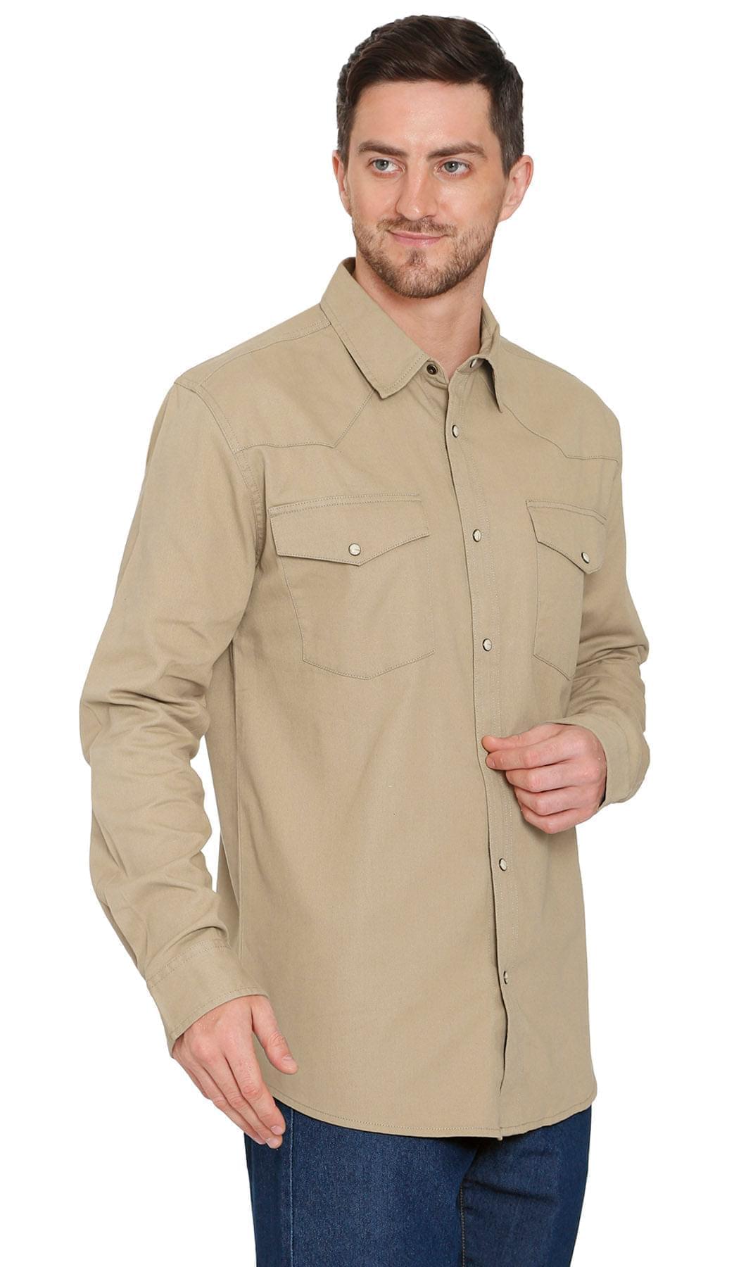 Men's Western Snap Button Denim Shirt with Stitched Yoke