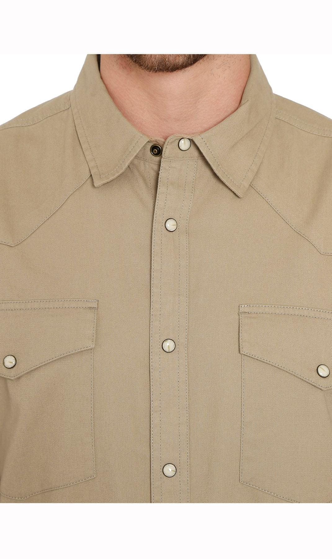 Men's Western Snap Button Denim Shirt with Stitched Yoke