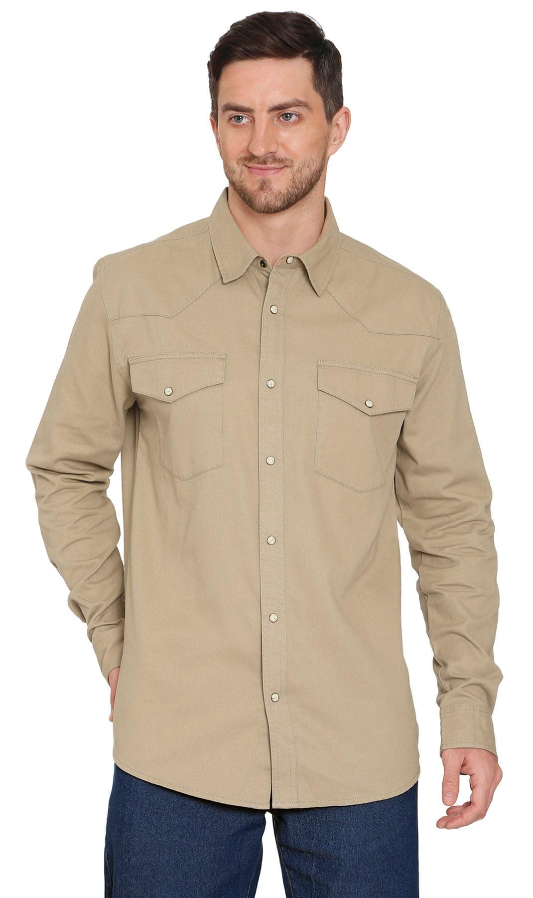 Men's Western Snap Button Denim Shirt with Stitched Yoke