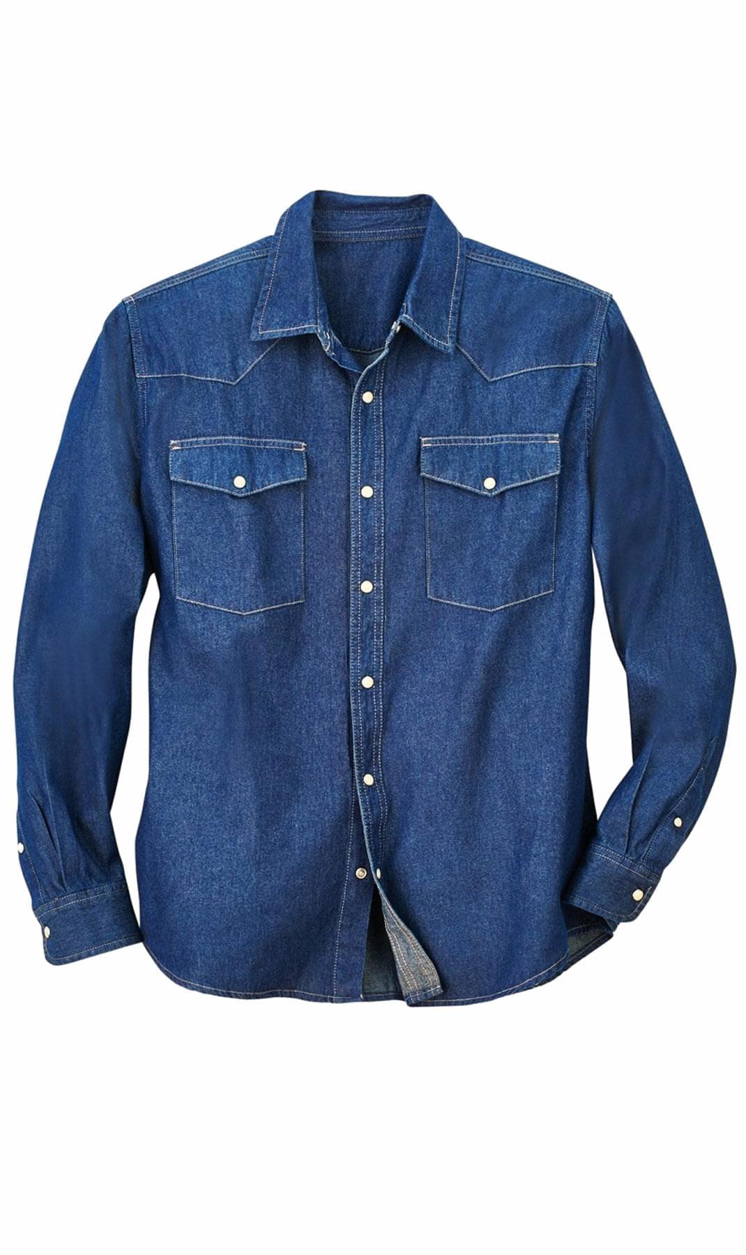 Men's Western Snap Button Denim Shirt with Stitched Yoke