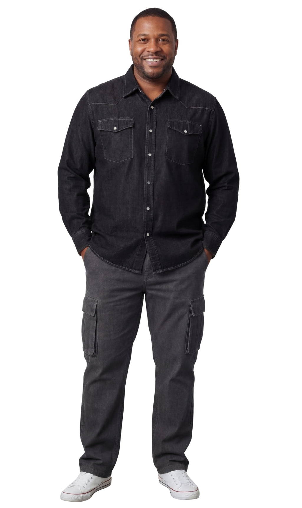 Men's Western Snap Button Denim Shirt with Stitched Yoke
