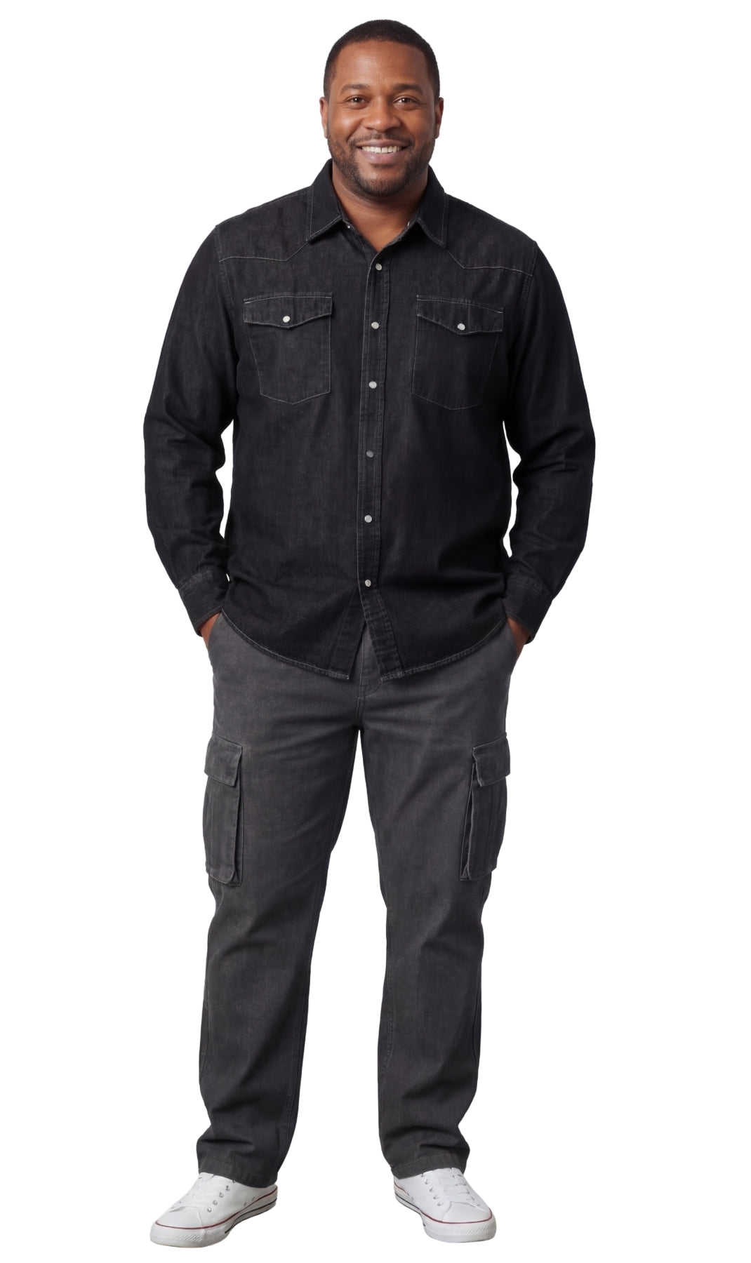 Men's Western Snap Button Denim Shirt with Stitched Yoke