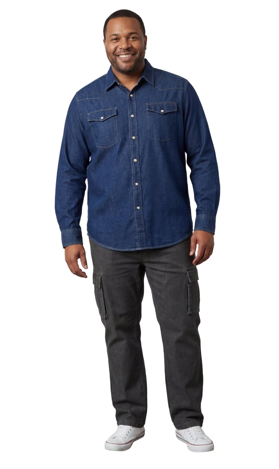 Men's Western Snap Button Denim Shirt with Stitched Yoke