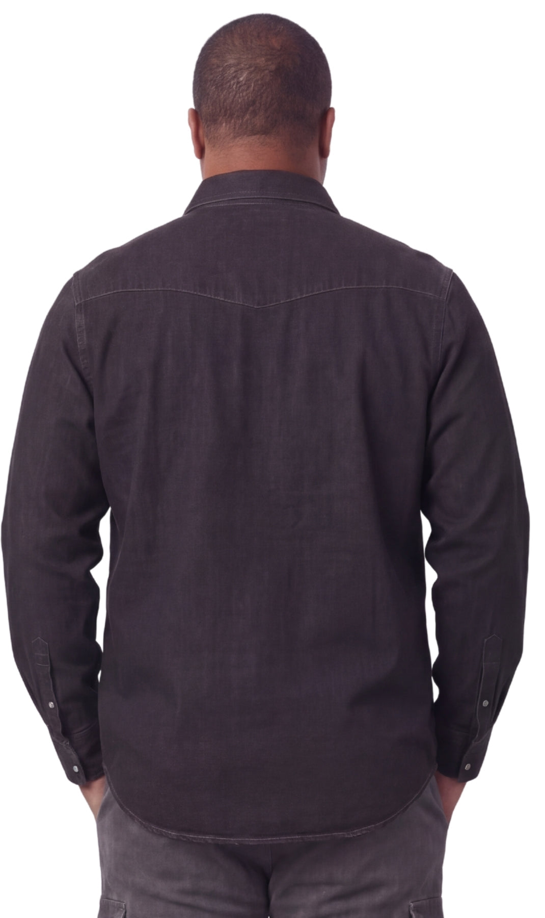 Men's Western Snap Button Denim Shirt with Stitched Yoke