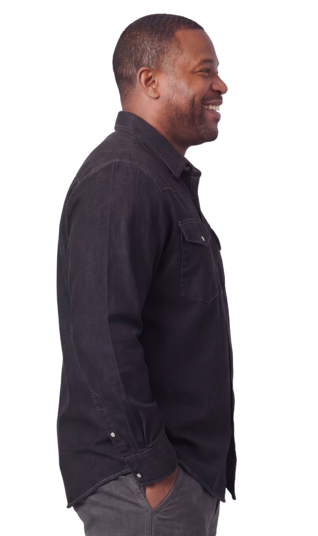 Men's Western Snap Button Denim Shirt with Stitched Yoke