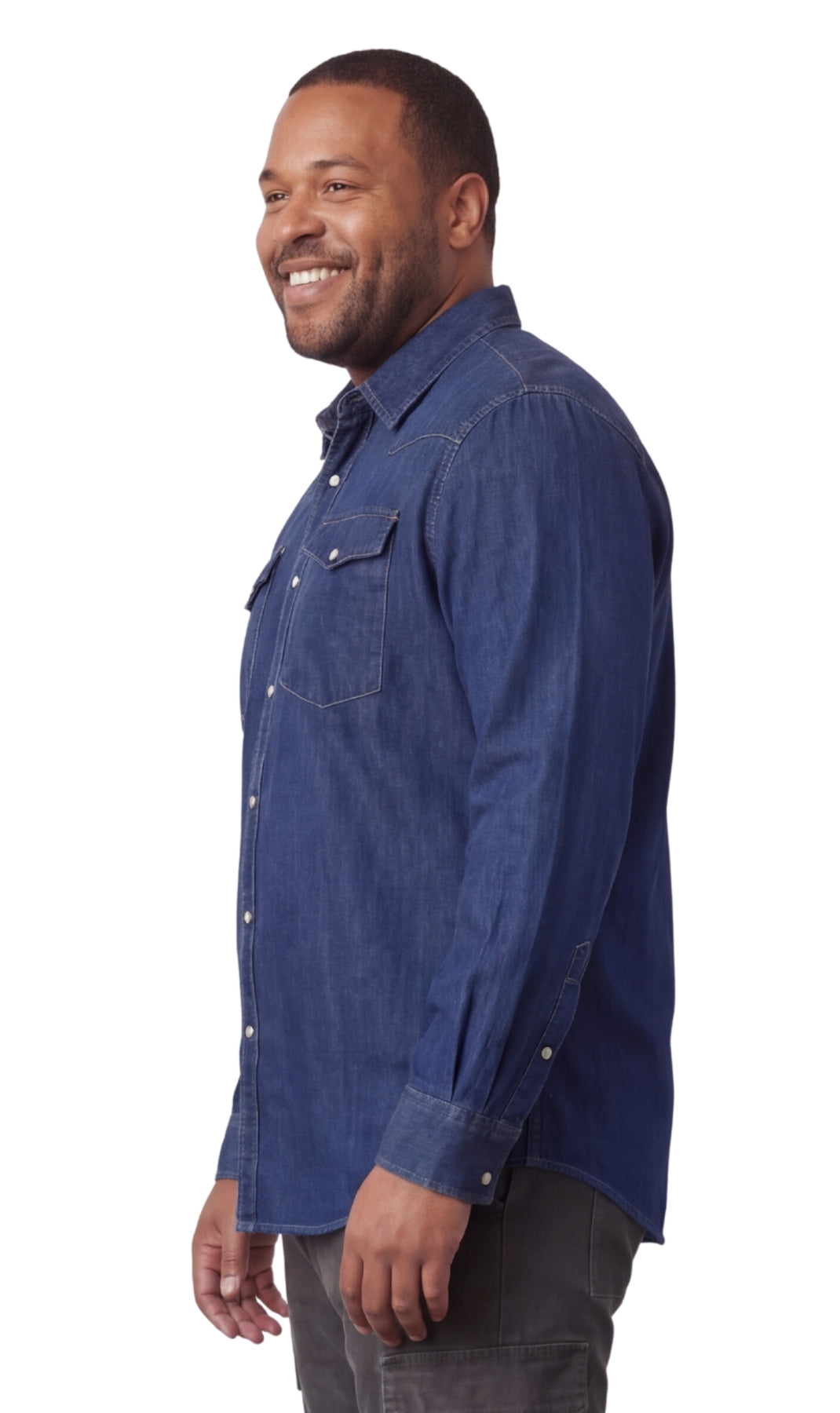 Men's Western Snap Button Denim Shirt with Stitched Yoke