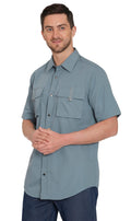 Men's short sleeve explorer shirt with utility pockets and mesh back panel