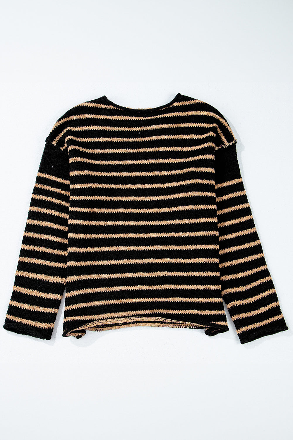 Wren Black and Beige Striped Drop Shoulder Knit Sweater