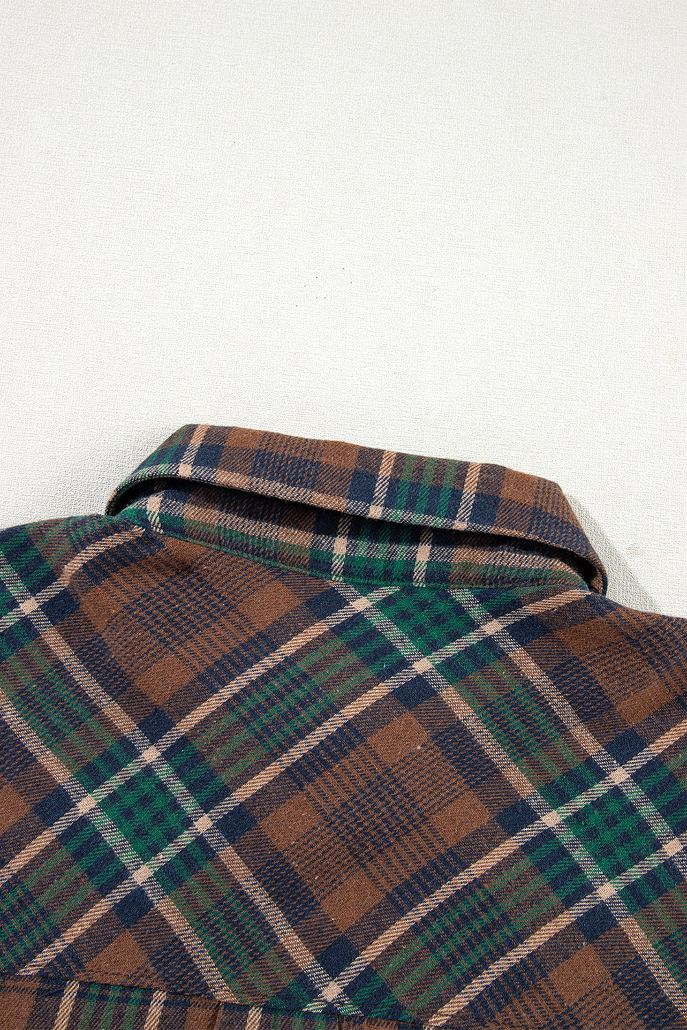Women's Brown Plaid Button-Up Shacket with Chest Flap Pockets - Image 10