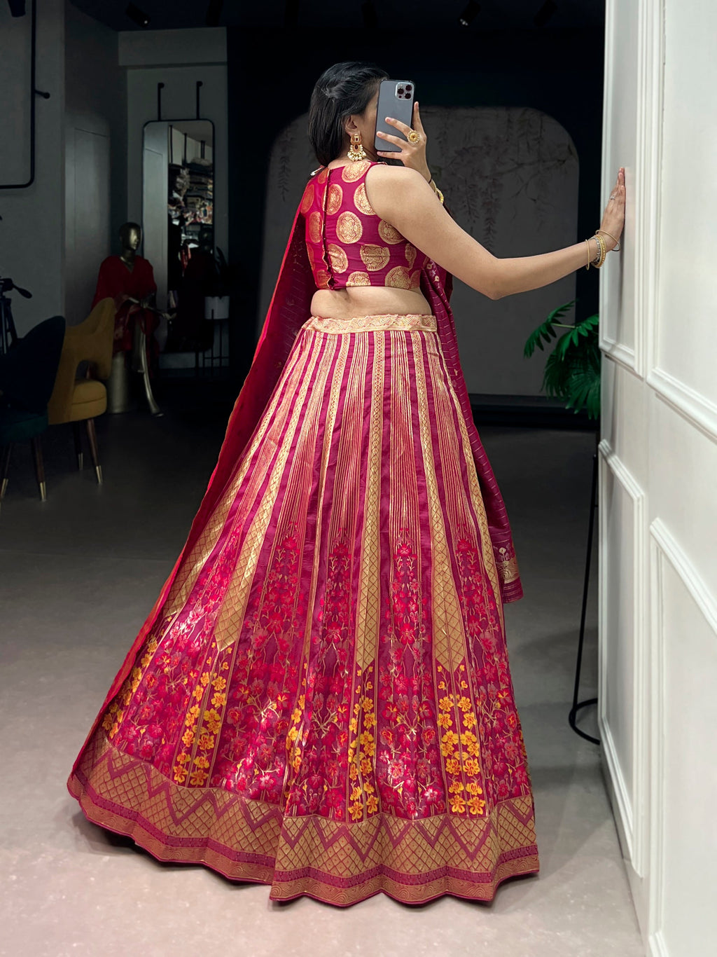 Pink Silk Lehenga Choli with Traditional Zari Weaving Work