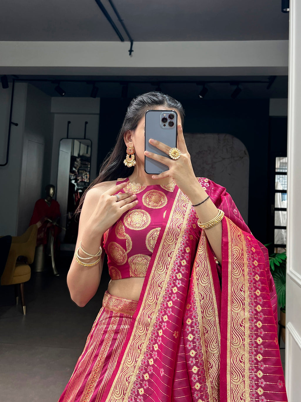 Pink Silk Lehenga Choli with Traditional Zari Weaving Work
