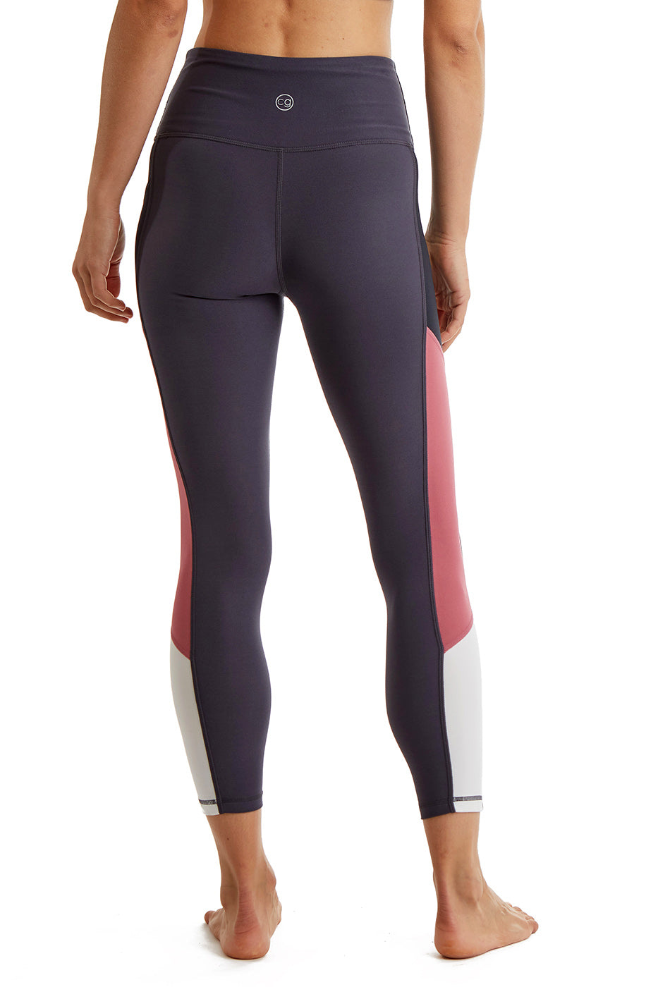 Women's Color Block Leggings with Side Panel, High Rise 24 Inch