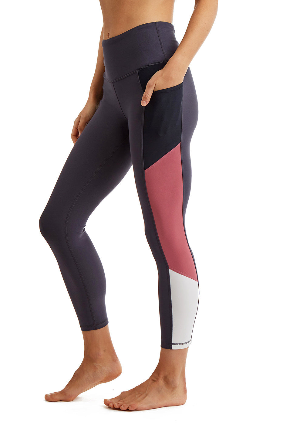 Women's Color Block Leggings with Side Panel, High Rise 24 Inch