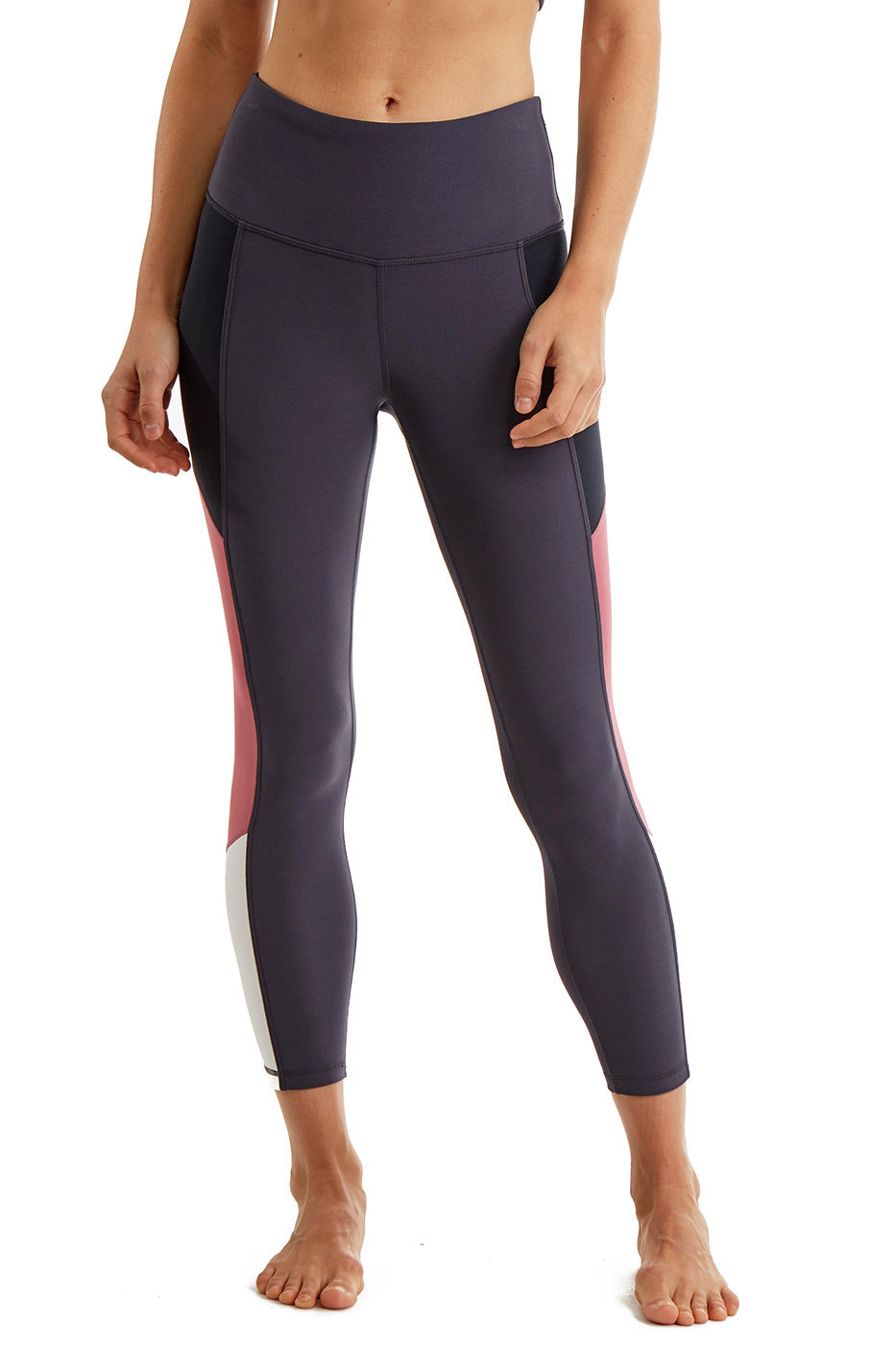 Women's Color Block Leggings with Side Panel, High Rise 24 Inch